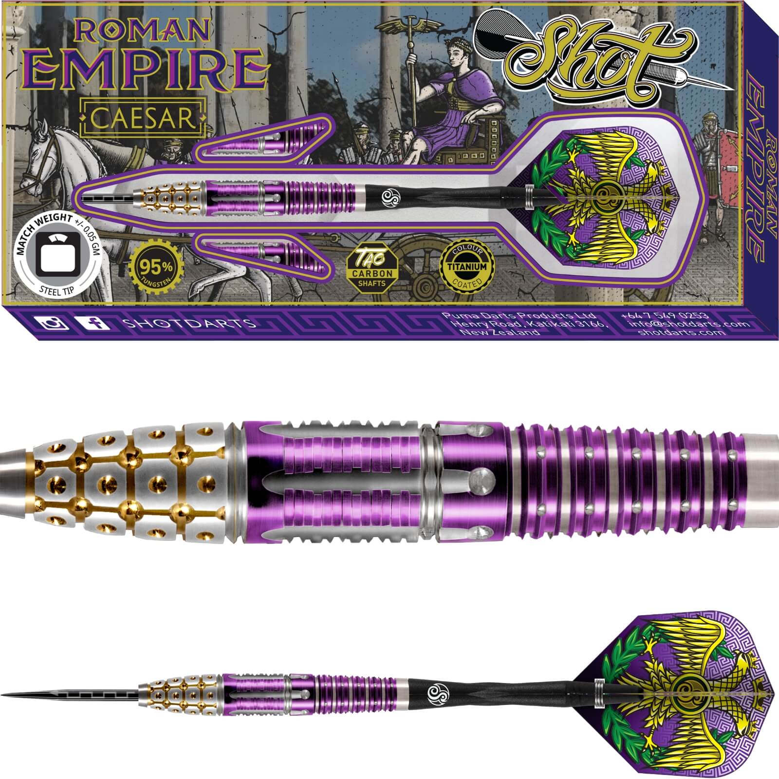 Darts - Shot - Roman Empire Caesar Darts - Steel Tip - 95% Tungsten - 23g 24g 25g 