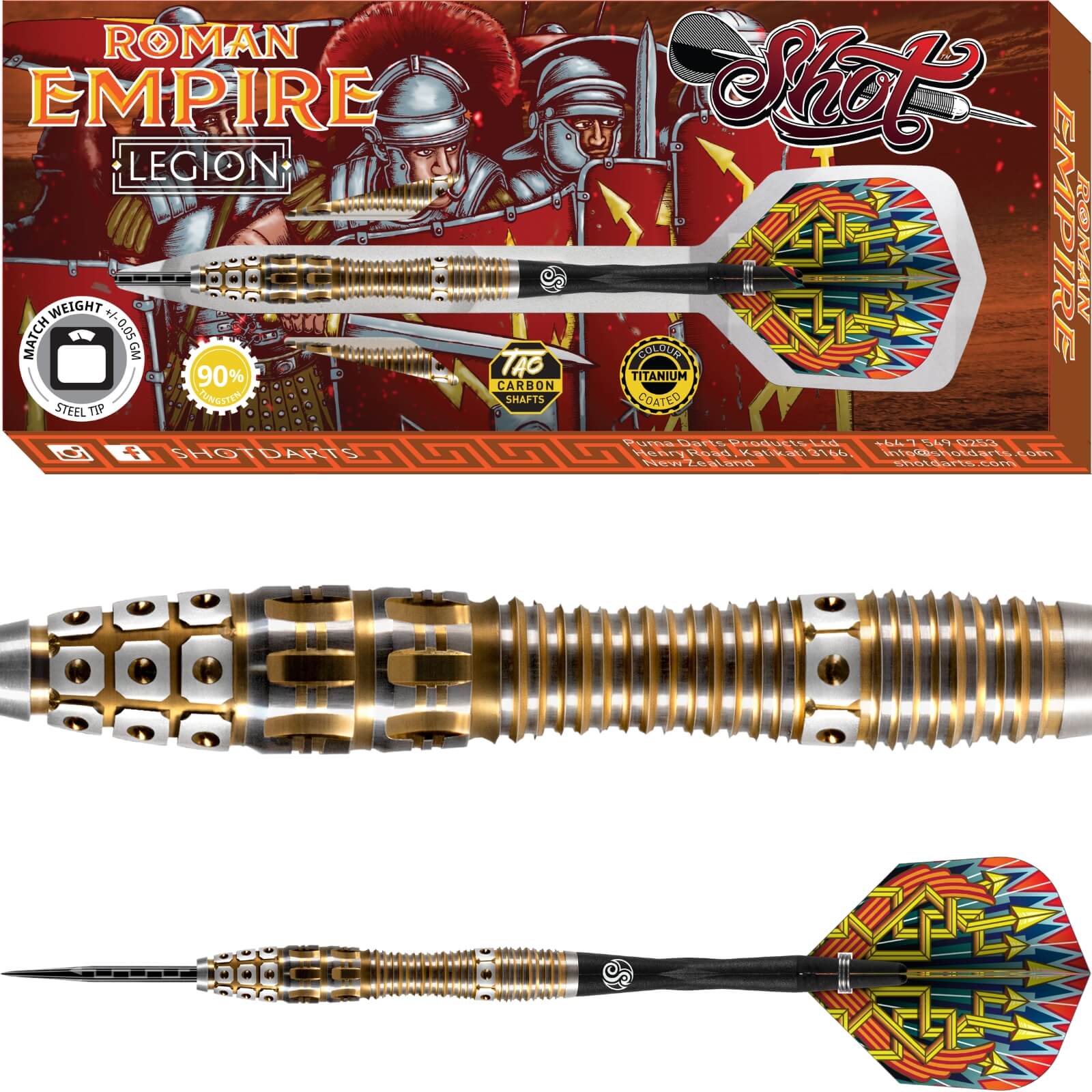 Darts - Shot - Roman Empire Legion Darts - Steel Tip - 90% Tungsten - 23g 24g 