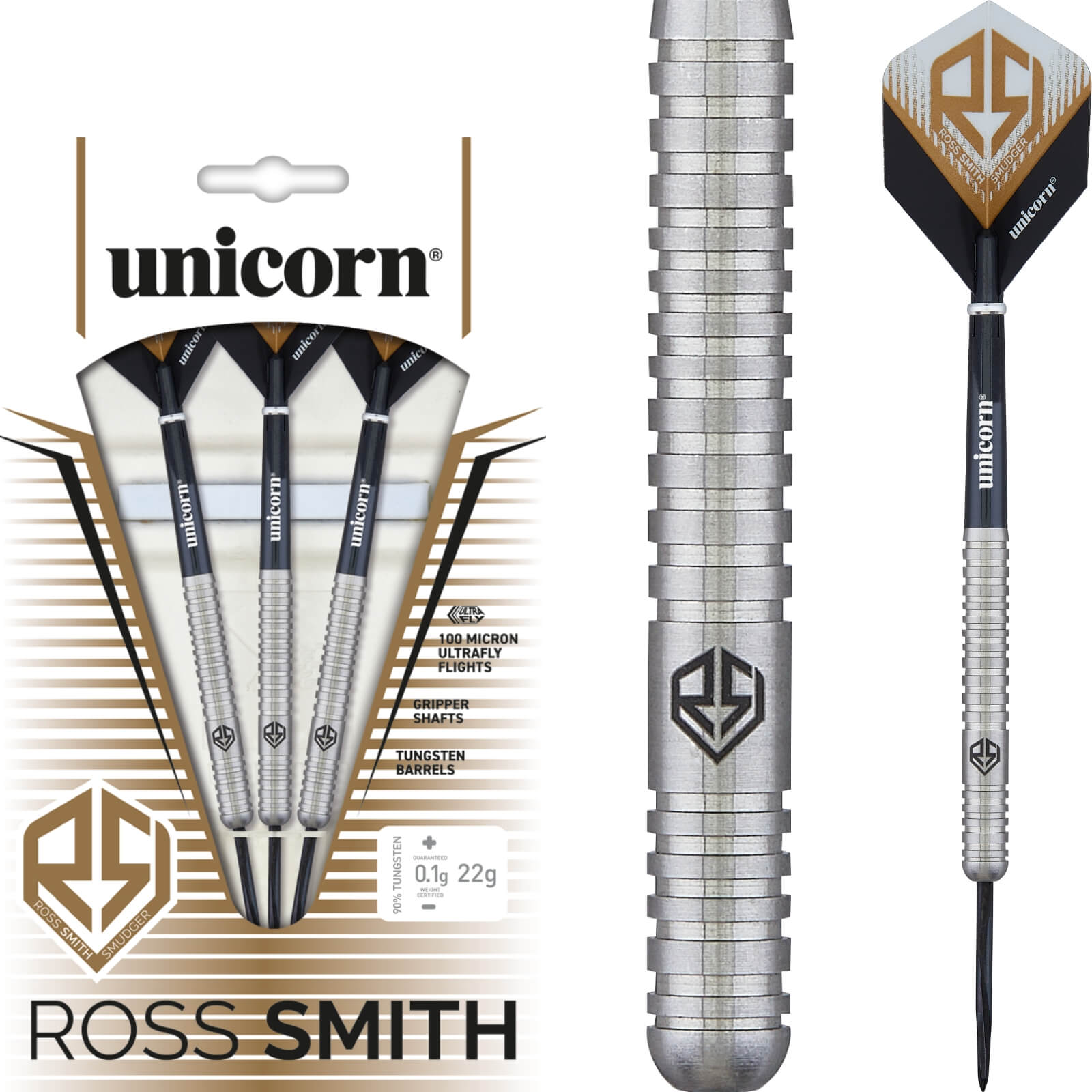 Darts - Unicorn - Ross Smith Natural Darts - Steel Tip - 90% Tungsten - 20g 22g 24g 