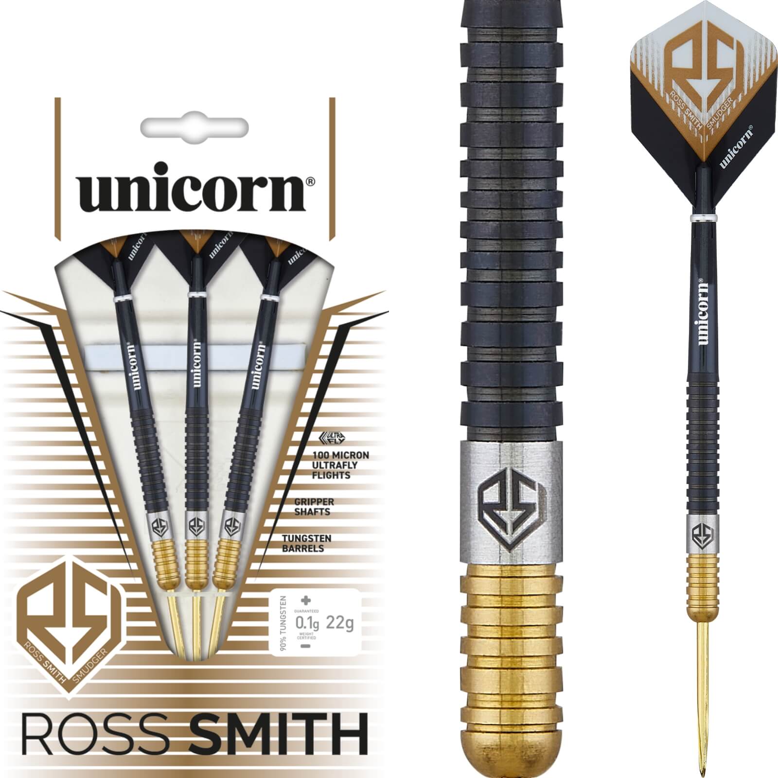 Darts - Unicorn - Ross Smith Two-Tone Darts - Steel Tip - 90% Tungsten - 20g 22g 24g 