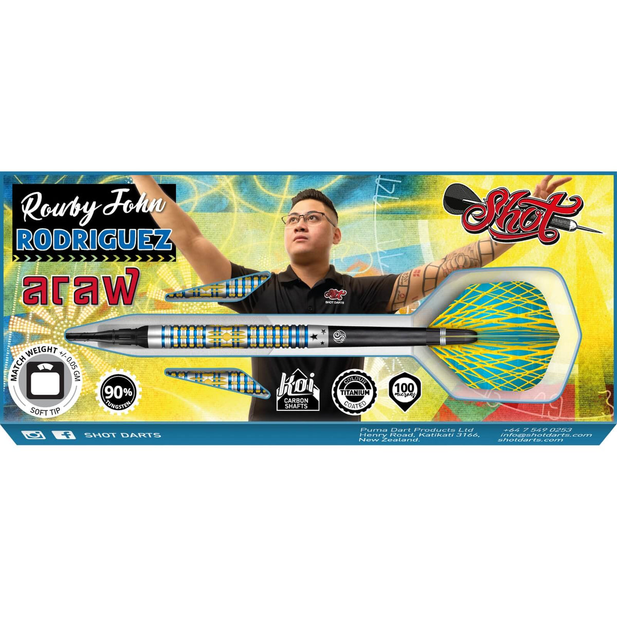 Darts - Shot - Rowby-John Rodriguez Araw Darts - Soft Tip - 90% Tungsten - 18g