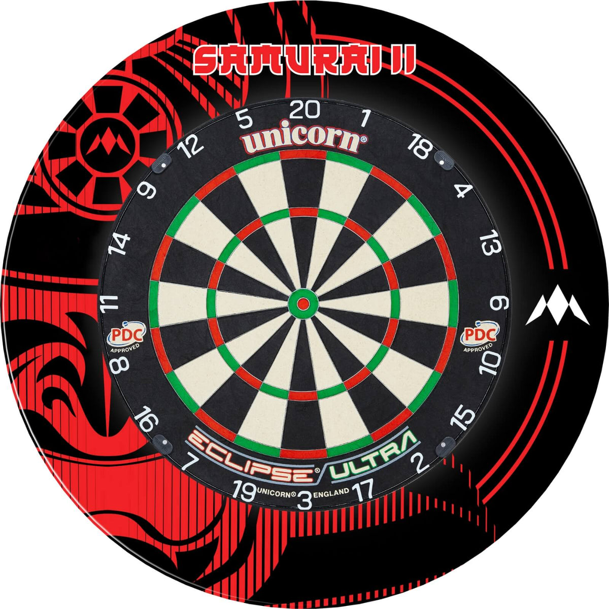 Surrounds &amp; Dartboards - Mission - Samurai II Dartboard Surround &amp; Dartboard Bundle - Choose Your Board Unicorn - Eclipse Ultra