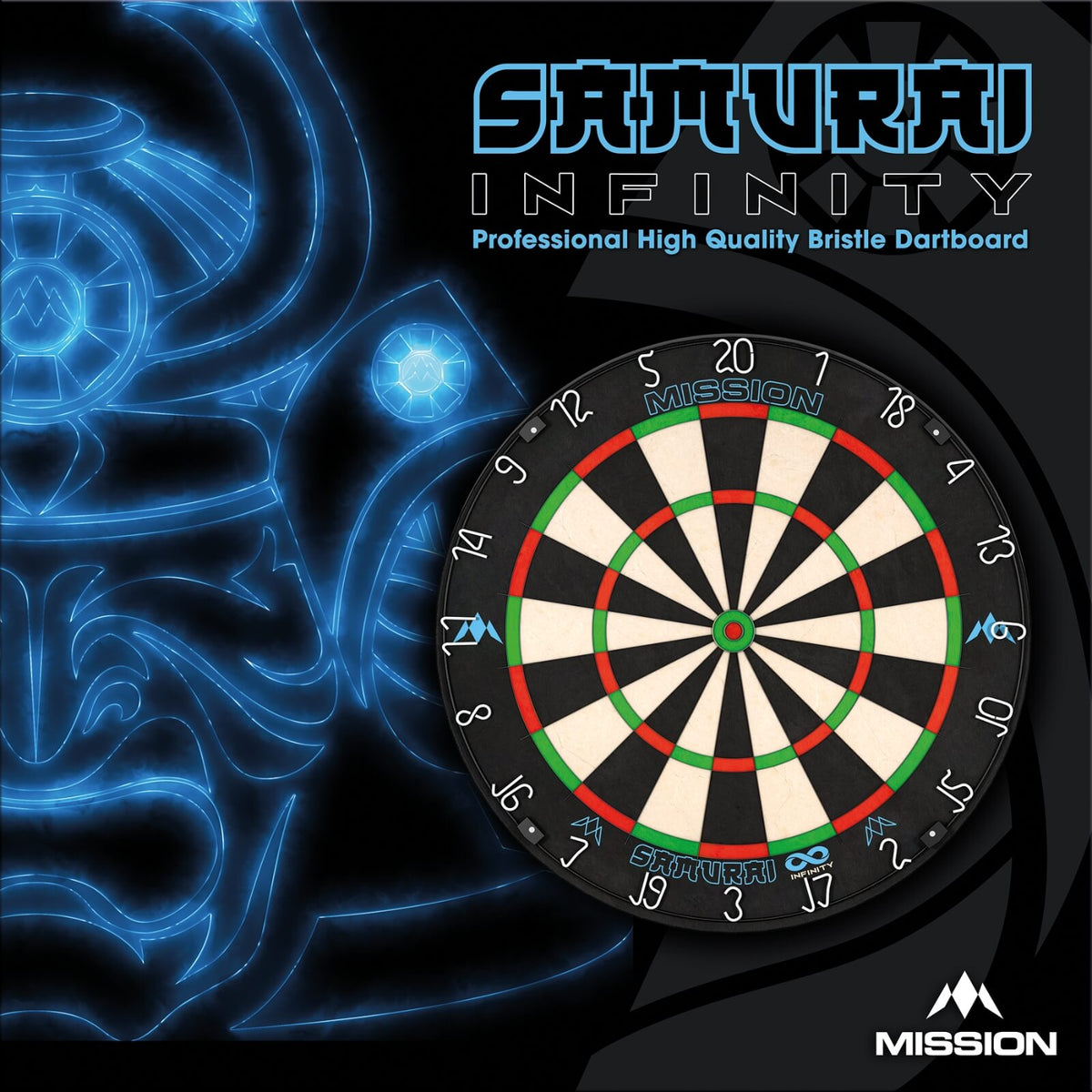 Dartboards - Mission - Samurai Infinity Dartboard - Professional Board - Black Ring 