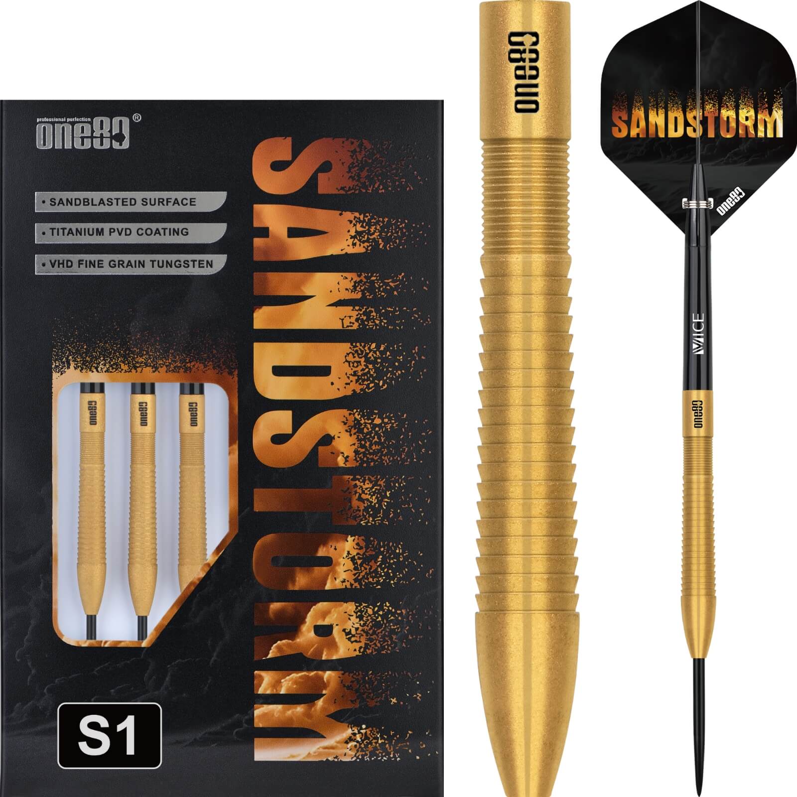 Darts - One80 - Sandstorm S1 Darts - Steel Tip - 90% Tungsten - 22g 24g