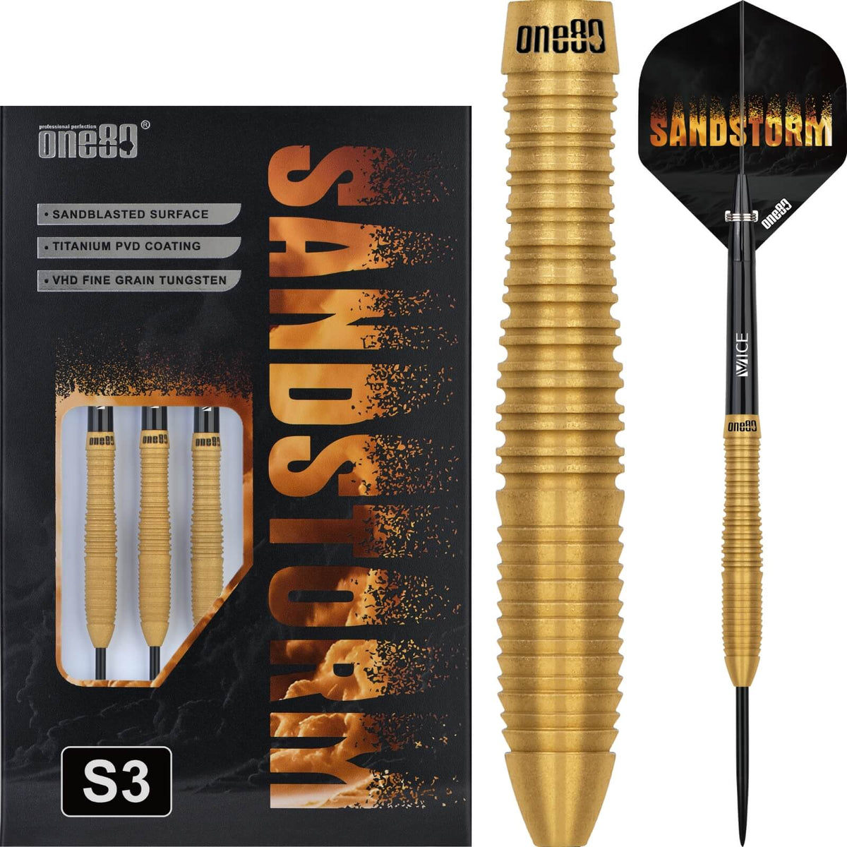Darts - One80 - Sandstorm S3 Darts - Steel Tip - 90% Tungsten - 23g 25g