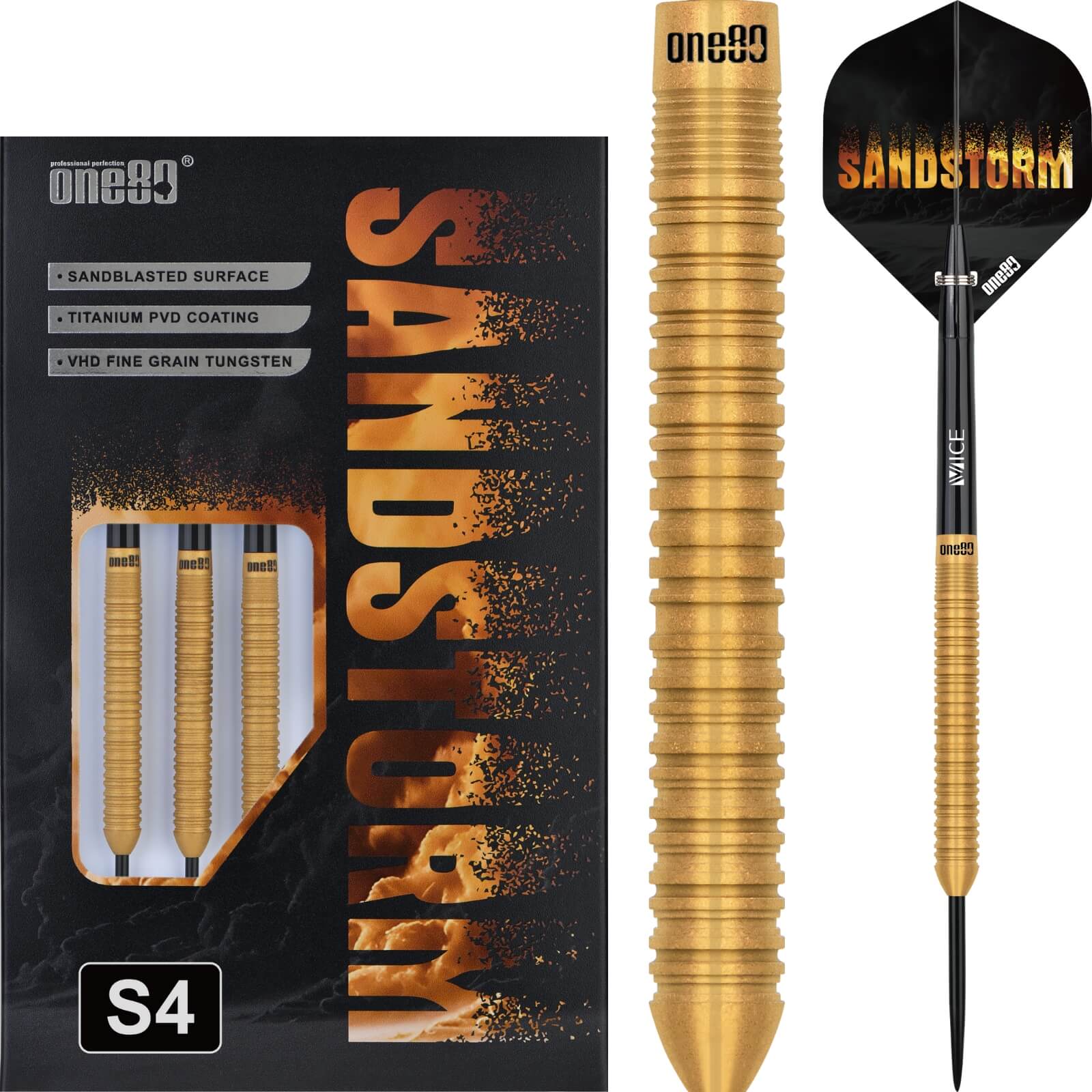 Darts - One80 - Sandstorm S4 Darts - Steel Tip - 90% Tungsten - 23g 25g