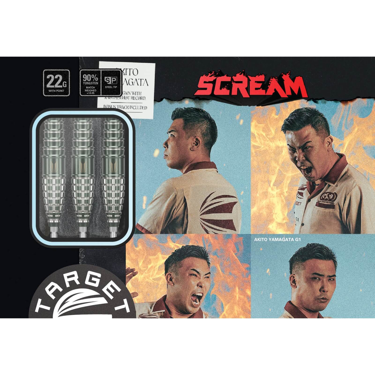Darts - Target Japan - Akito Yamagata Scream Gen 1 Darts - Swiss Point - Steel Tip - 90% Tungsten - 22g
