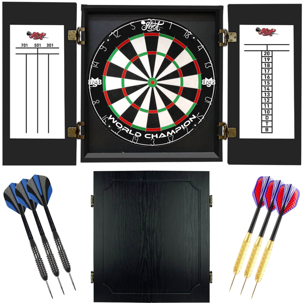 Shot - Michael Smith World Champion Dartboard & Quantum Cabinet Ready to Play Bundle -