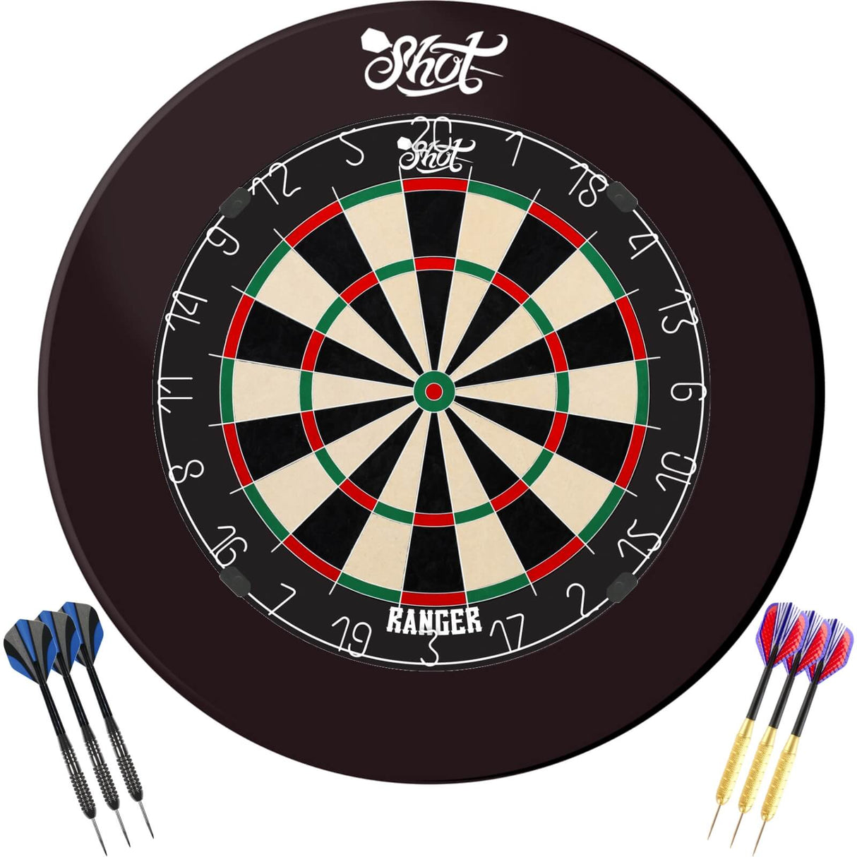 Shot - Ranger Dartboard & Surround Ready to Play Bundle - Black