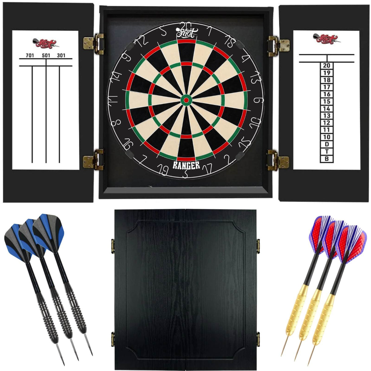 Shot - Ranger Dartboard & Quantum Cabinet Ready to Play Bundle -