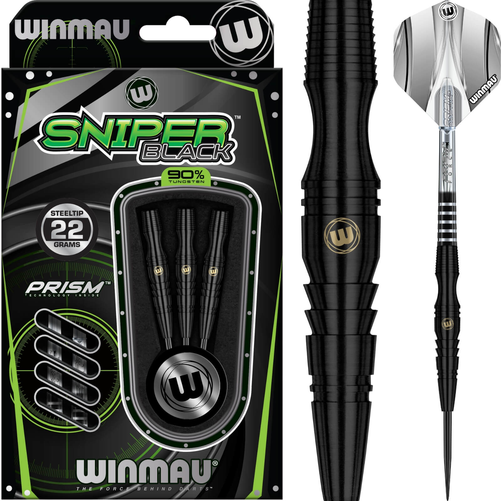Darts - Winmau - Sniper Black Darts - Steel Tip - 90% Tungsten - 22g 24g 