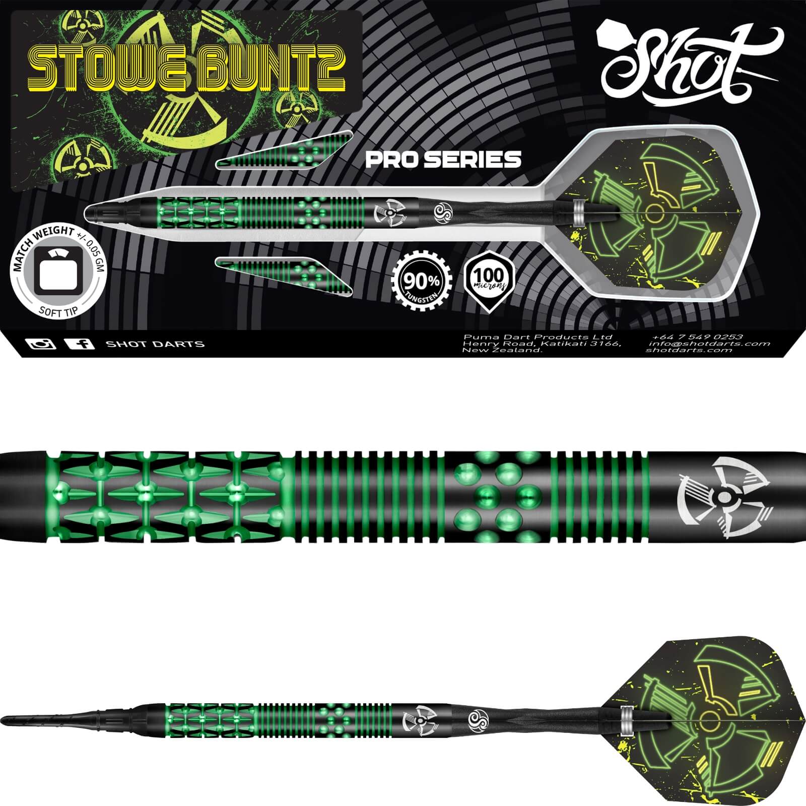 Darts - Shot - Stowe Buntz 2.0 Black Ti Darts - Soft Tip - 90% Tungsten - 21g