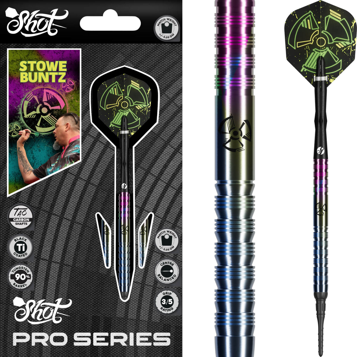 Shot - Stowe Buntz 3.0 Darts - Soft Tip - 90% Tungsten - 21g