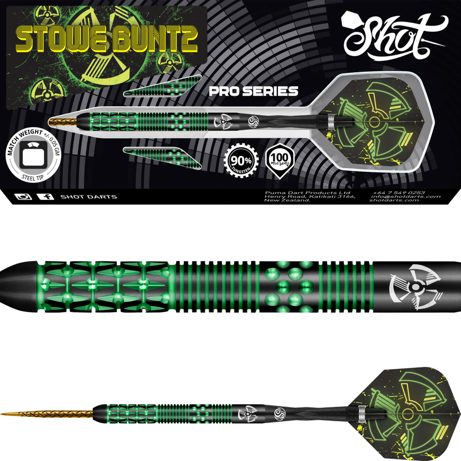 Darts - Shot - Stowe Buntz 2.0 Black Ti Darts - Steel Tip - 90% Tungsten - 23g