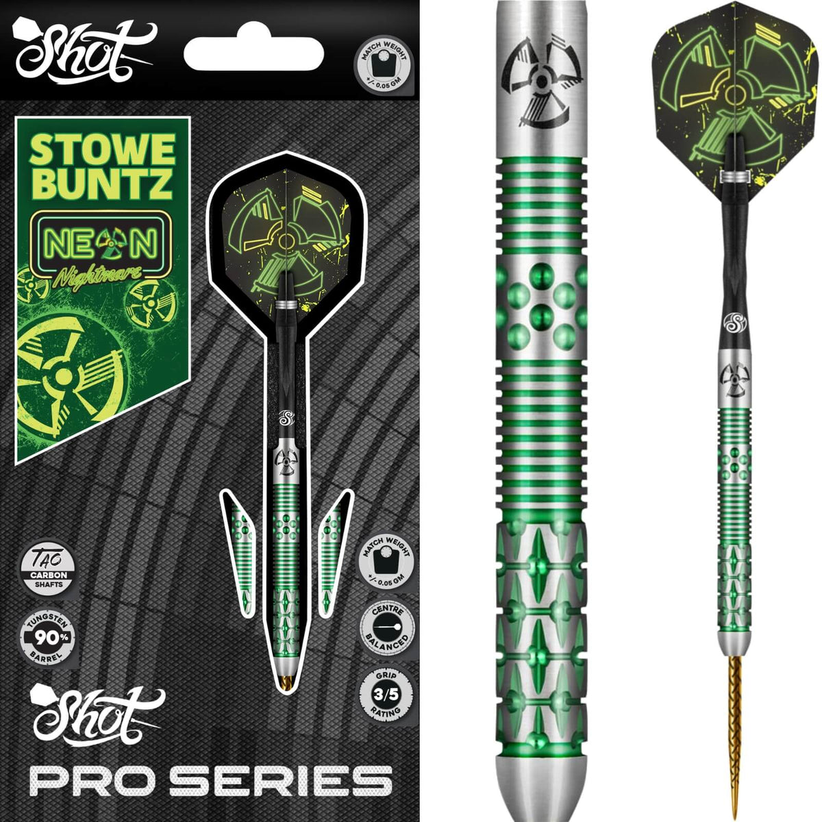 Shot - Stowe Buntz 2.0 Darts - 90% Tungsten - 23g -
