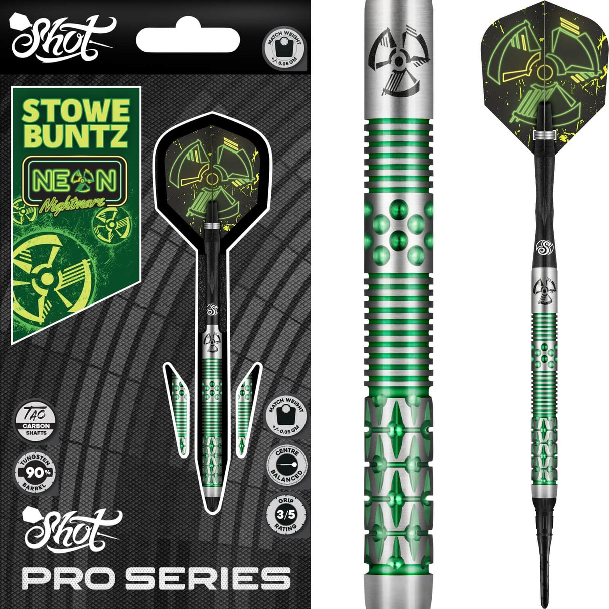 Shot - Stowe Buntz 2.0 Darts - Soft Tip - 90% Tungsten - 21g -