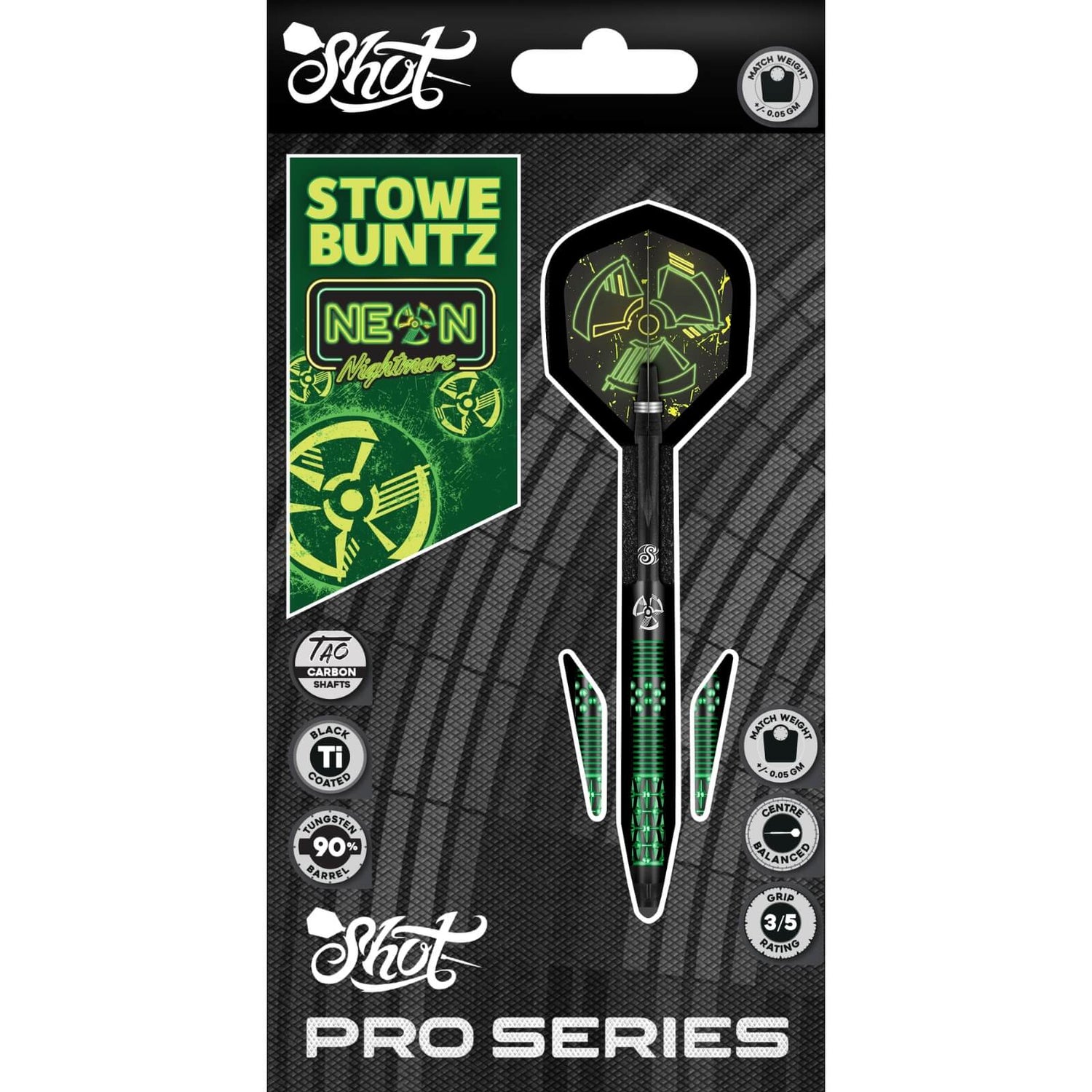 Shot - Stowe Buntz 2.0 Black Ti Darts - Soft Tip - 90% Tungsten - 21g -