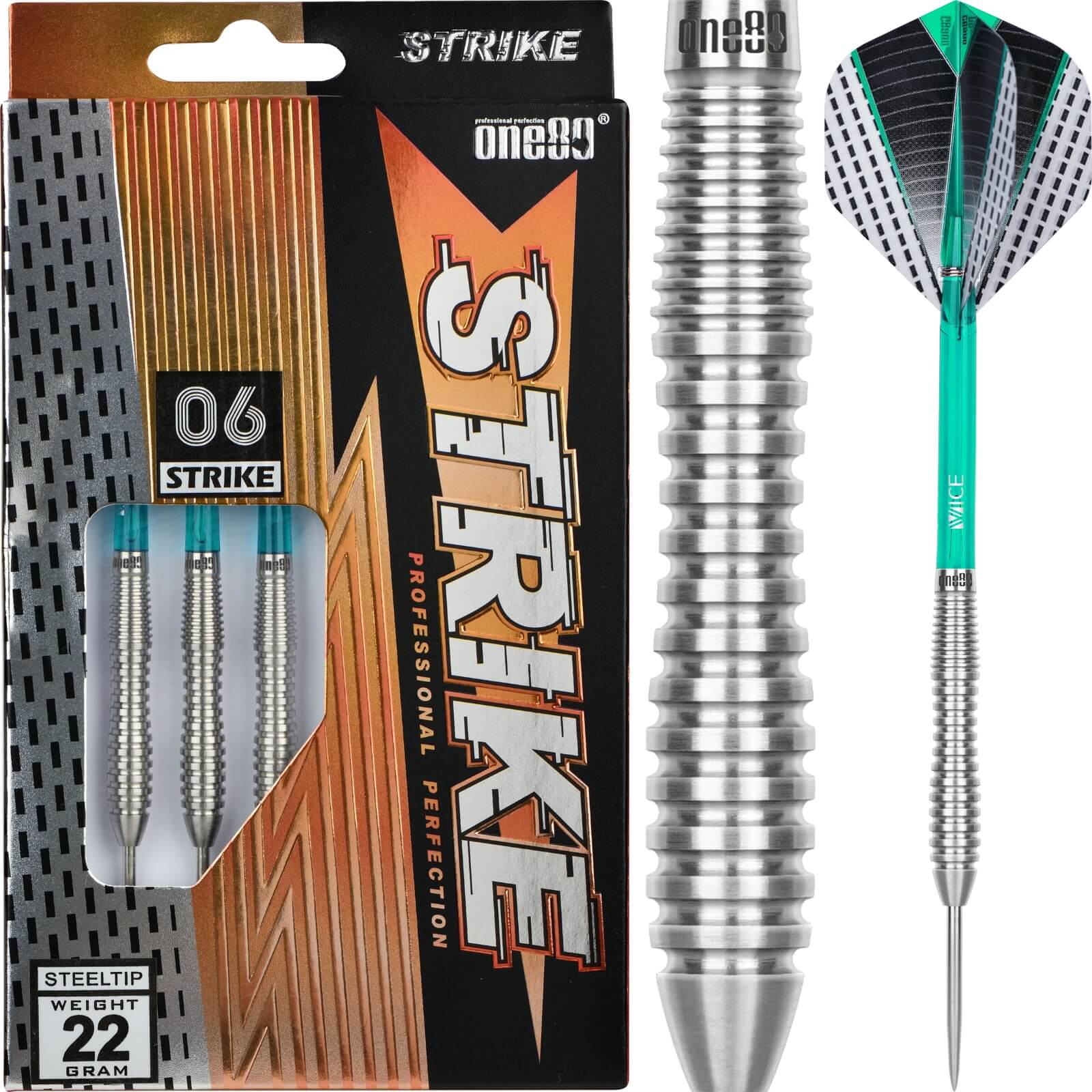 Darts - One80 - Strike 06 Darts - Steel Tip - 80% Tungsten - 22g 24g 