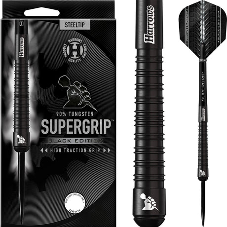 Harrows - Supergrip Black Edition Darts - 90% Tungsten - 21g 22g 23g 24g 25g 26g 28g 30g -