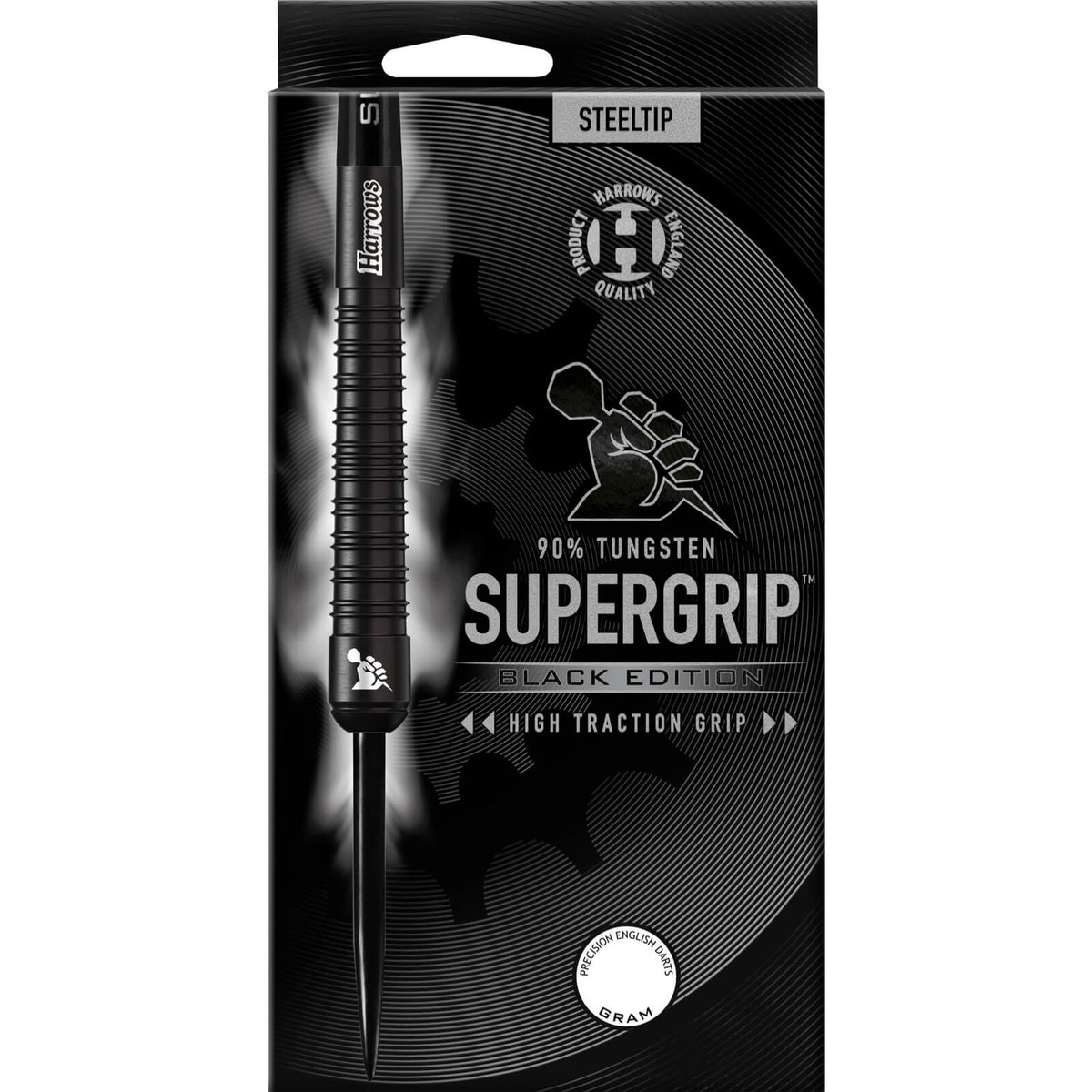 Darts - Harrows - Supergrip Black Edition Darts - Steel Tip - 90% Tungsten - 21g 22g 23g 24g 25g 26g 28g 30g