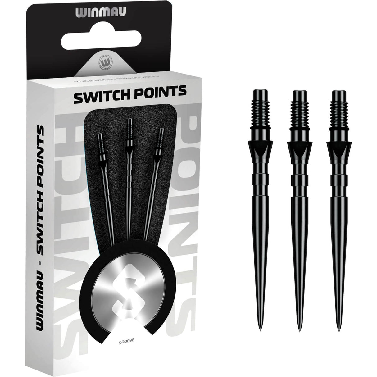 Winmau - Switch Grooved Dart Points - 26mm 30mm 40mm - Black / 26mm