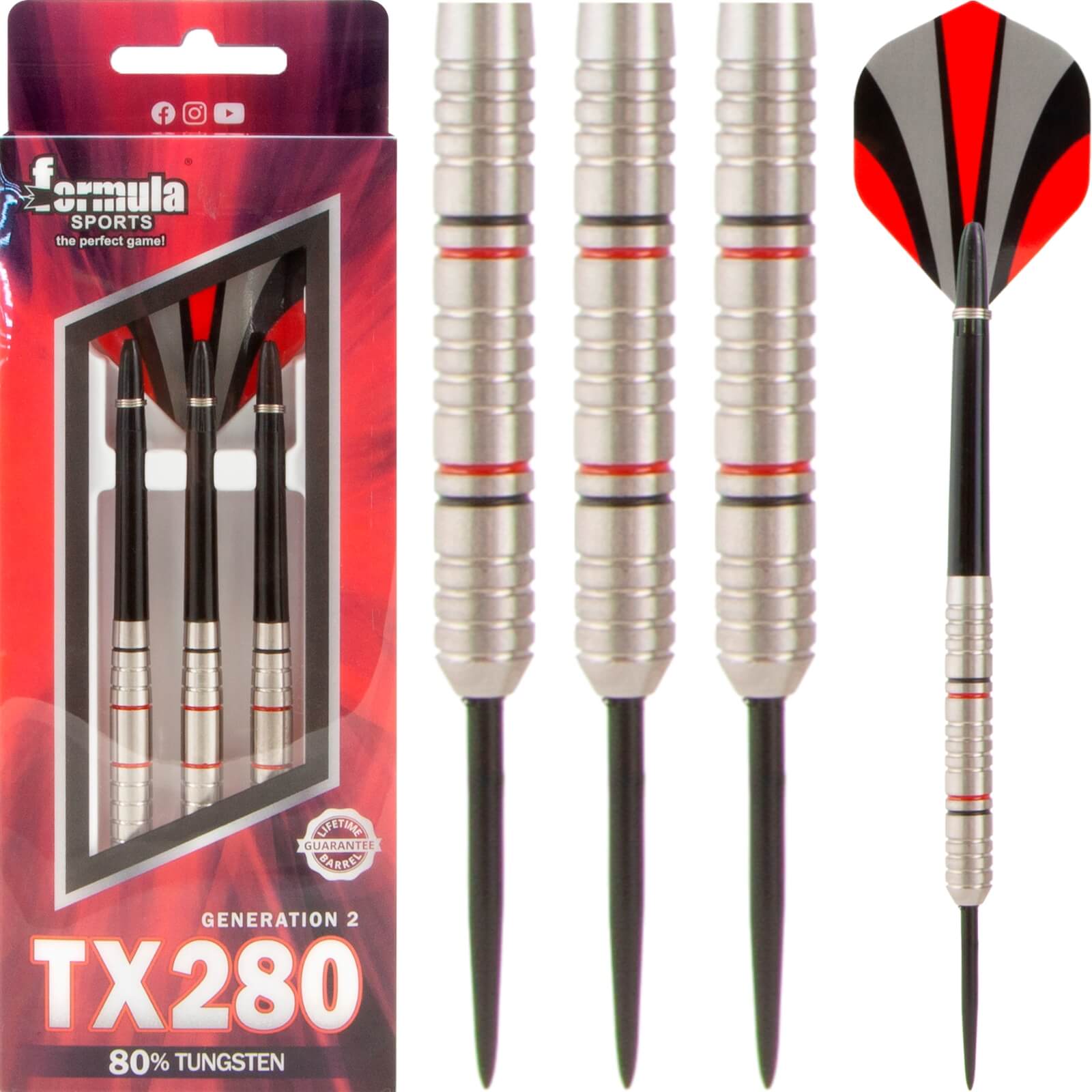 Darts - Formula Sports - TX280 Gen 2 Darts - Steel Tip - 80% Tungsten - 18g 