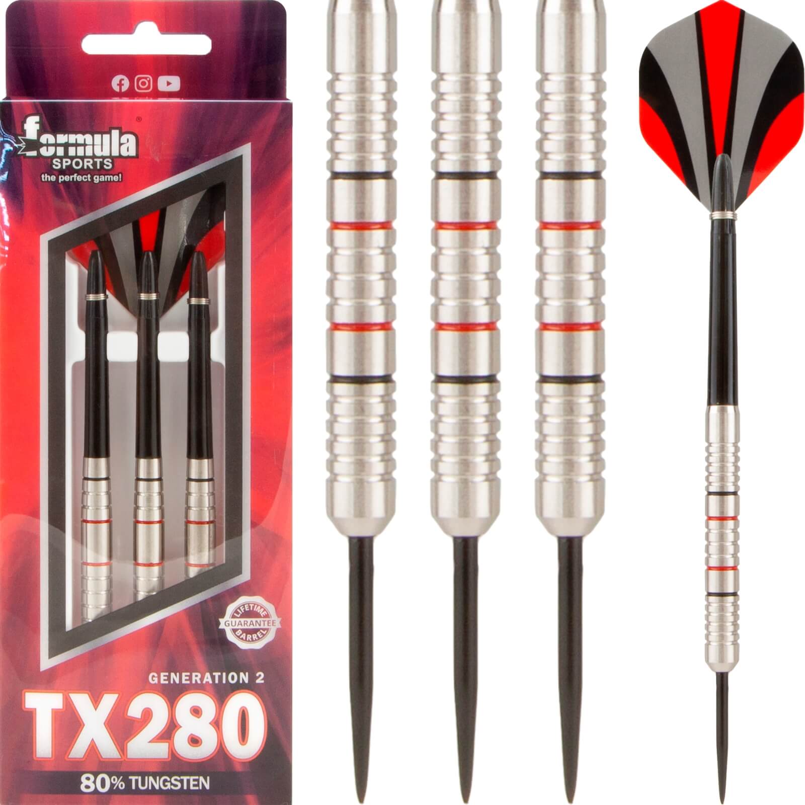 Darts - Formula Sports - TX280 Gen 2 Darts - Steel Tip - 80% Tungsten - 22g 