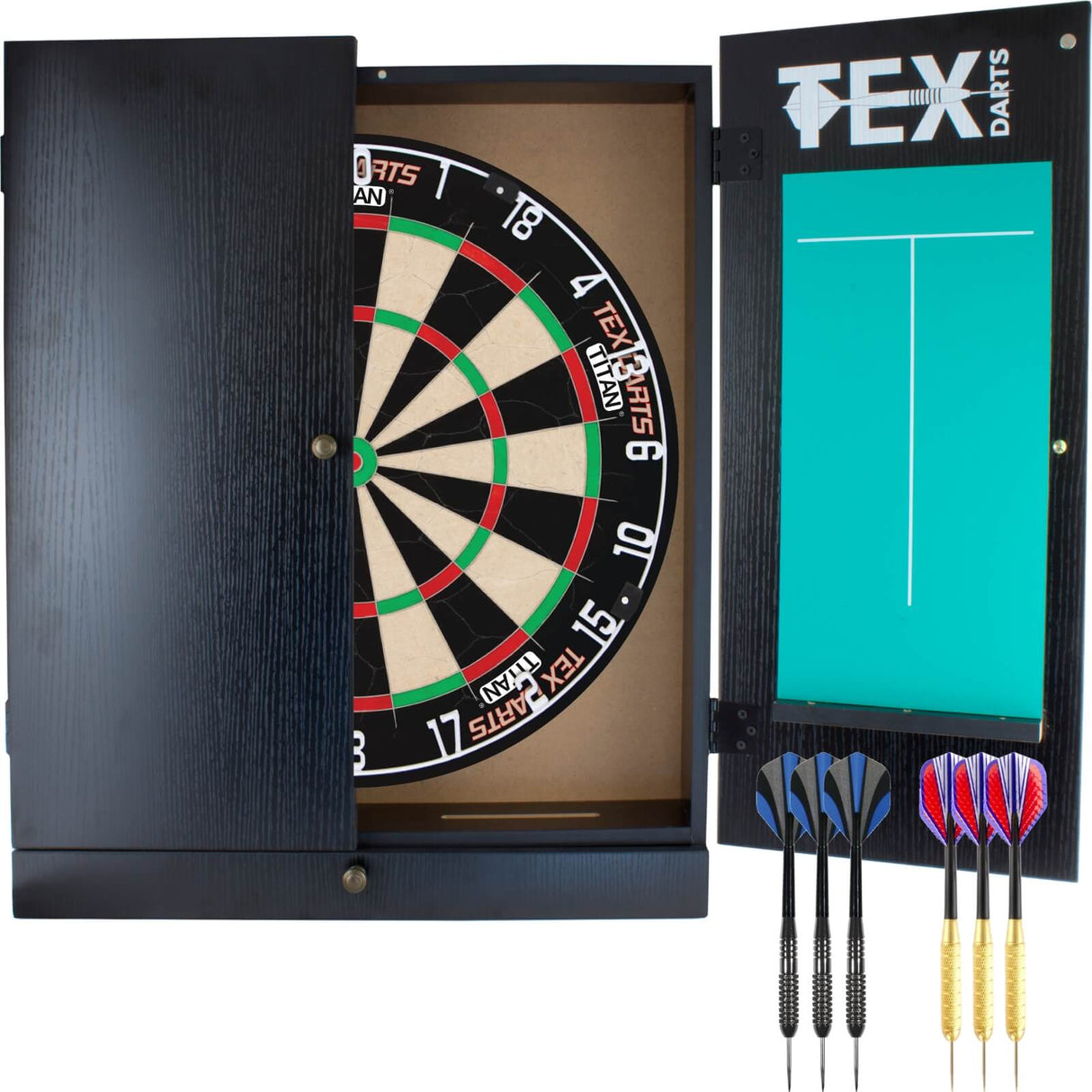 Tex - Titan Dartboard & Cabinet Ready to Play Bundle -