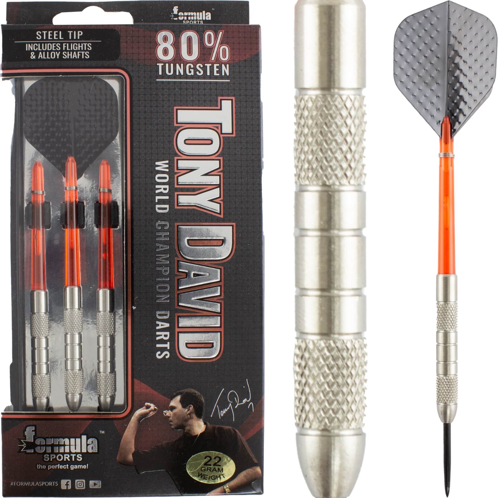 Darts - Formula Sports - Tony David Darts - Steel Tip - 80% Tungsten - 20g 22g 24g 26g 