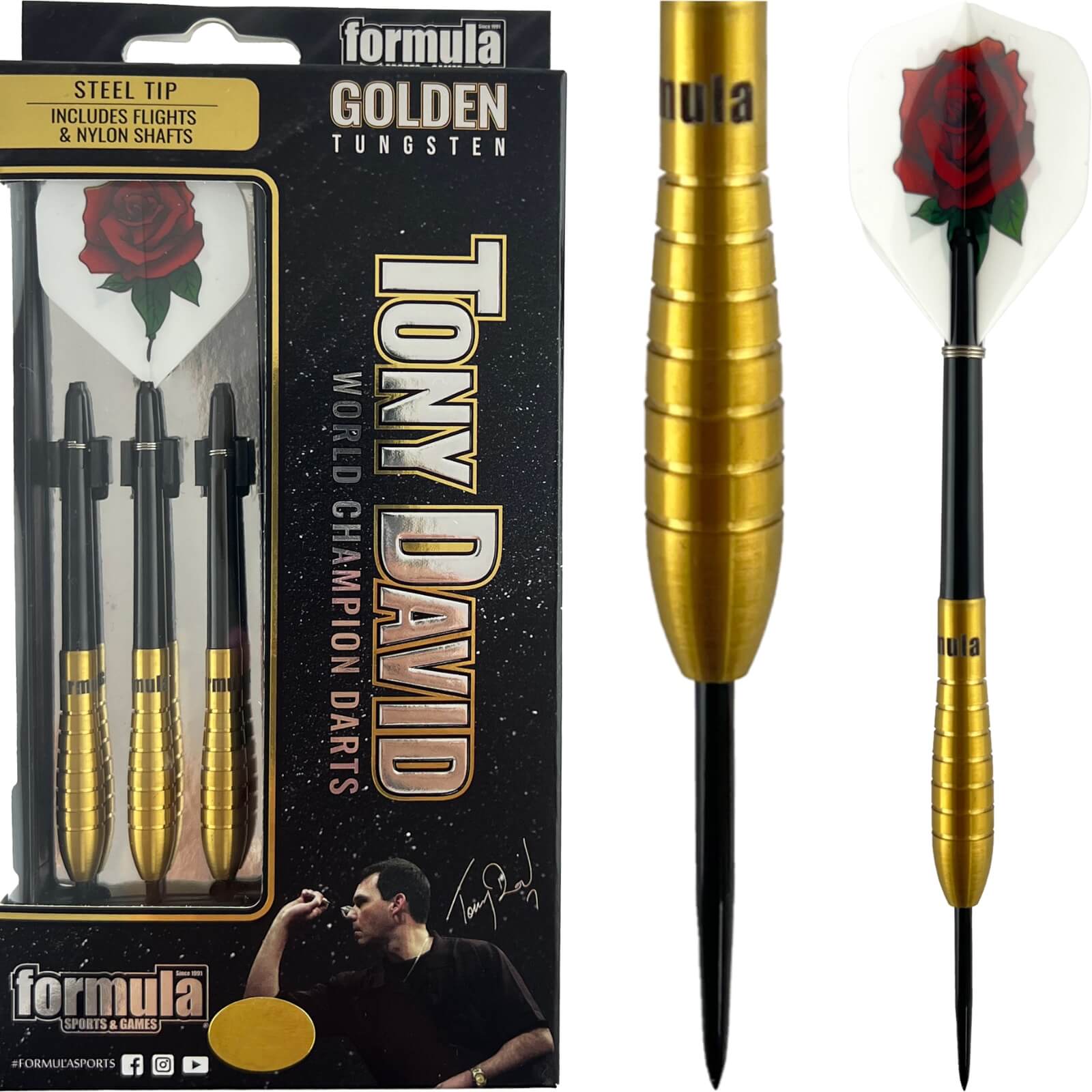 Darts - Formula Sports - Tony David Gold Darts - Steel Tip - 90% Tungsten - 21g 23g 25g 