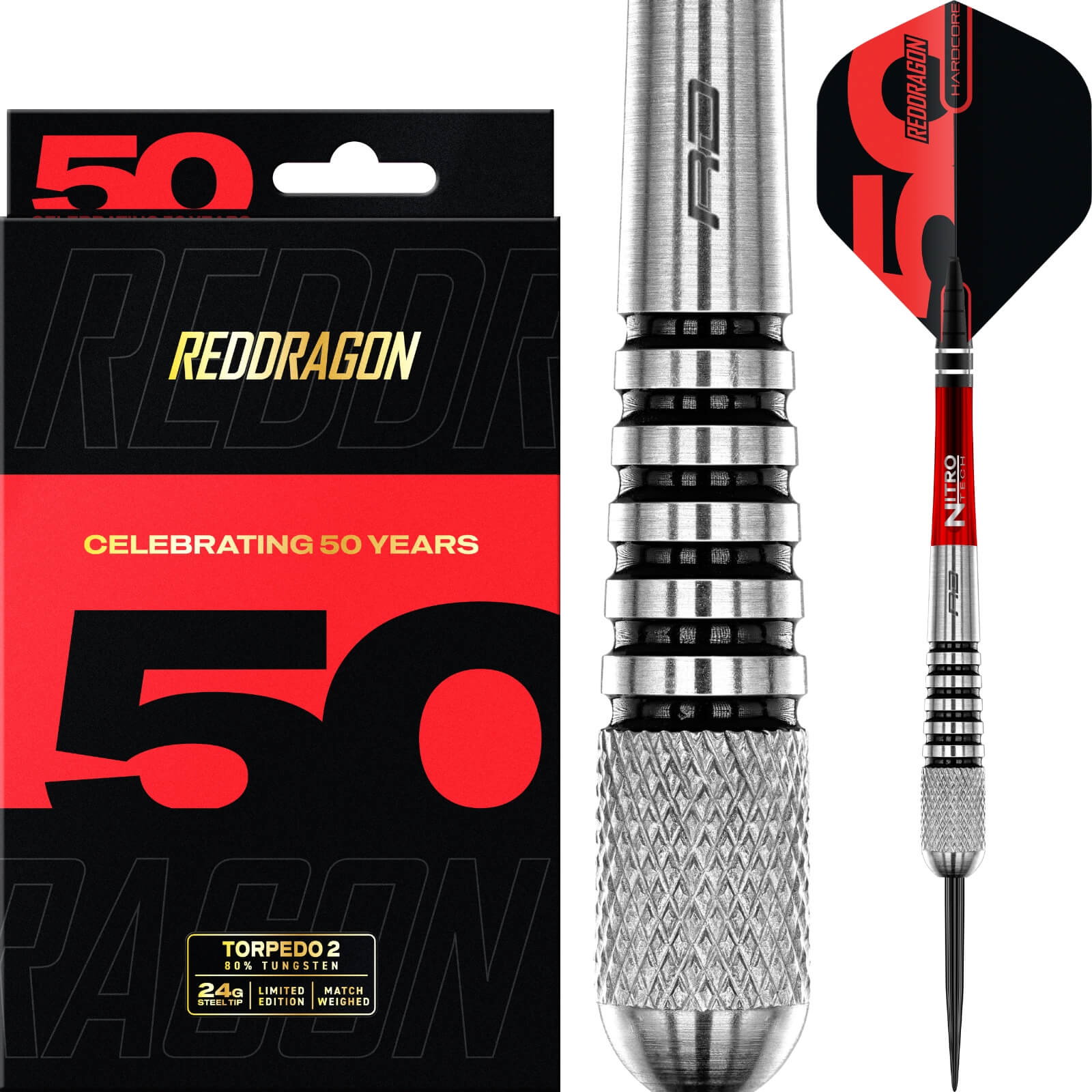 Darts - Red Dragon - Flightmaster Torpedo 2 Darts - Steel Tip - 80% Tungsten - 24g