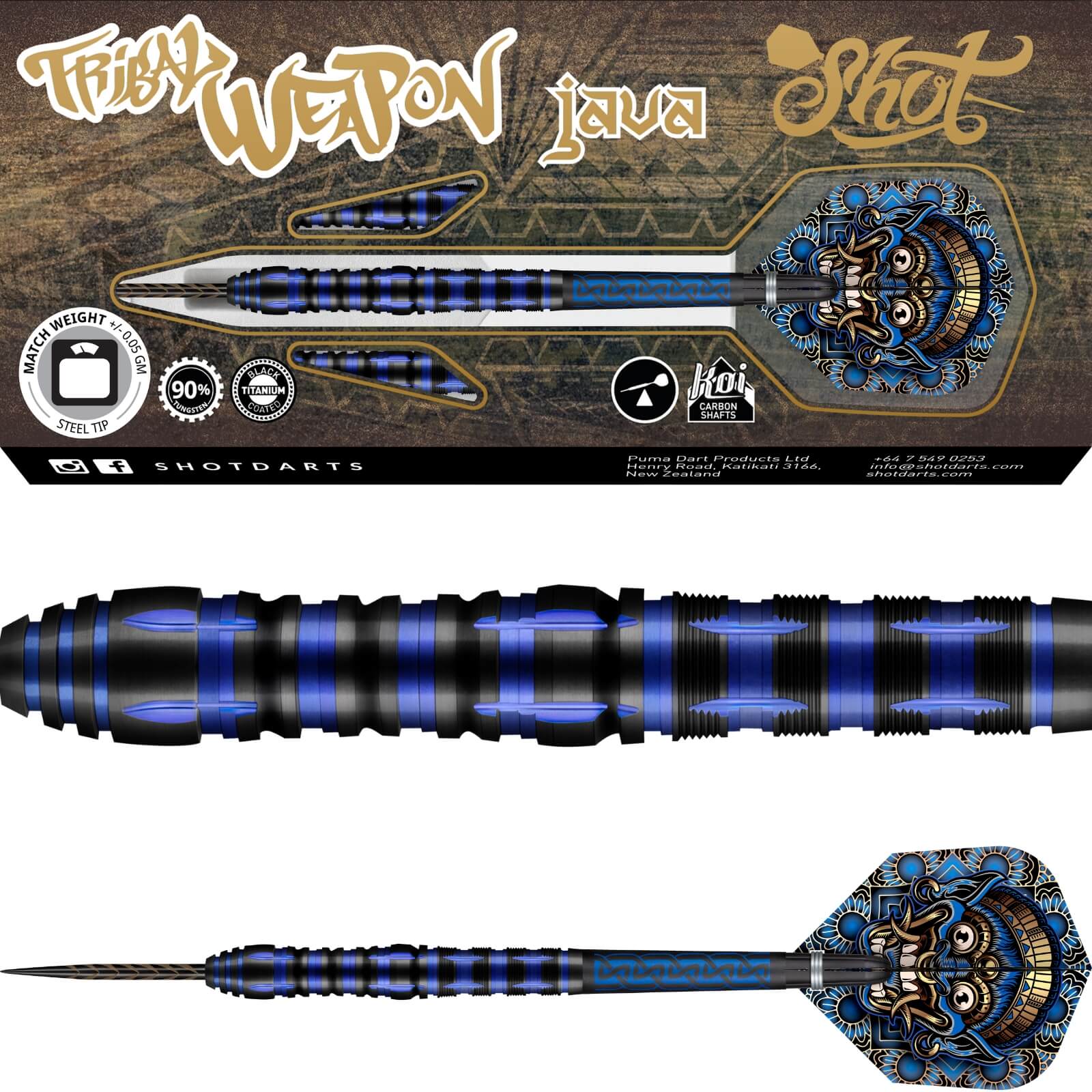 Darts - Shot - Tribal Weapon Java Darts - Steel Tip - 90% Tungsten - 23g 24g 25g 26g 