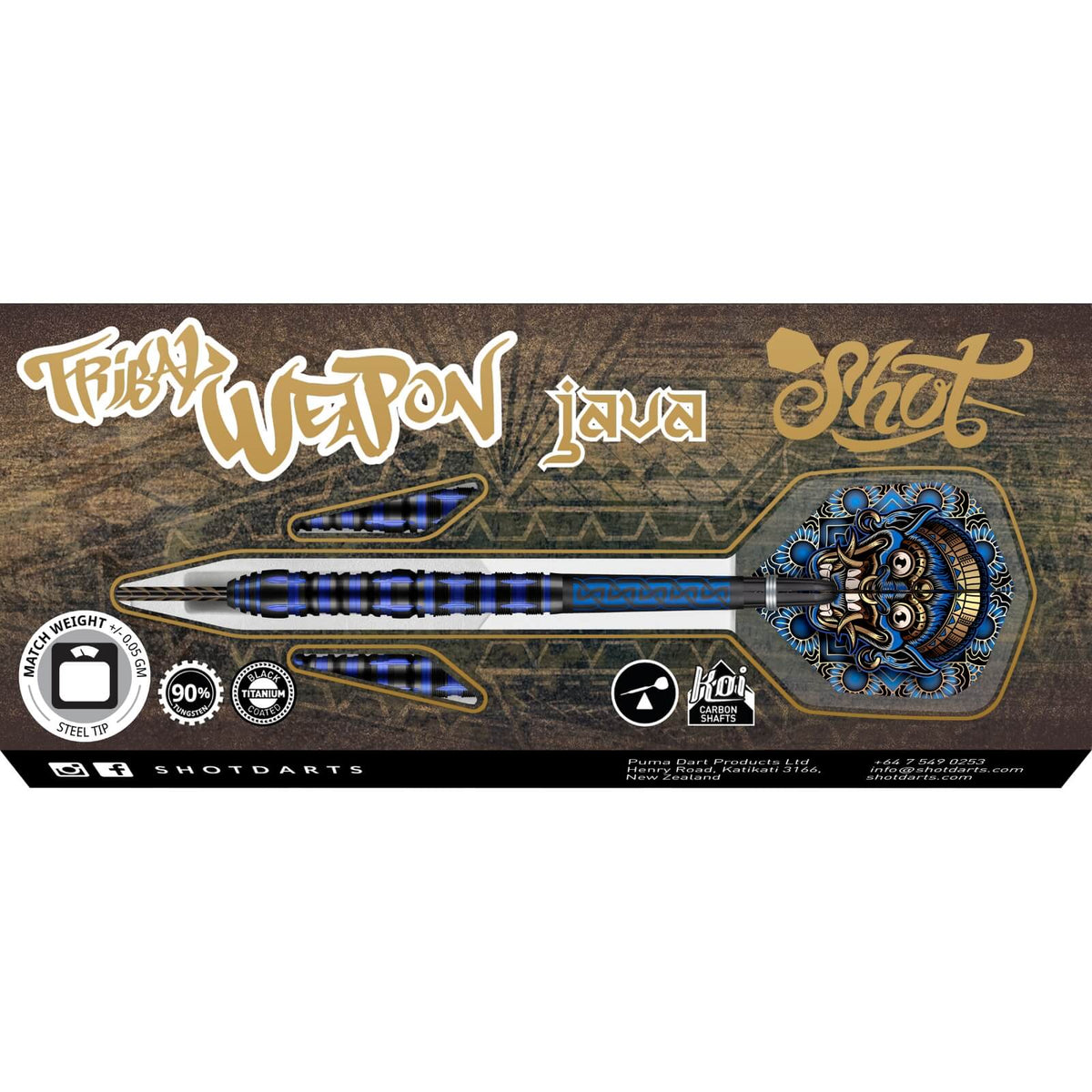 Darts - Shot - Tribal Weapon Java Darts - Steel Tip - 90% Tungsten - 23g 24g 25g 26g 