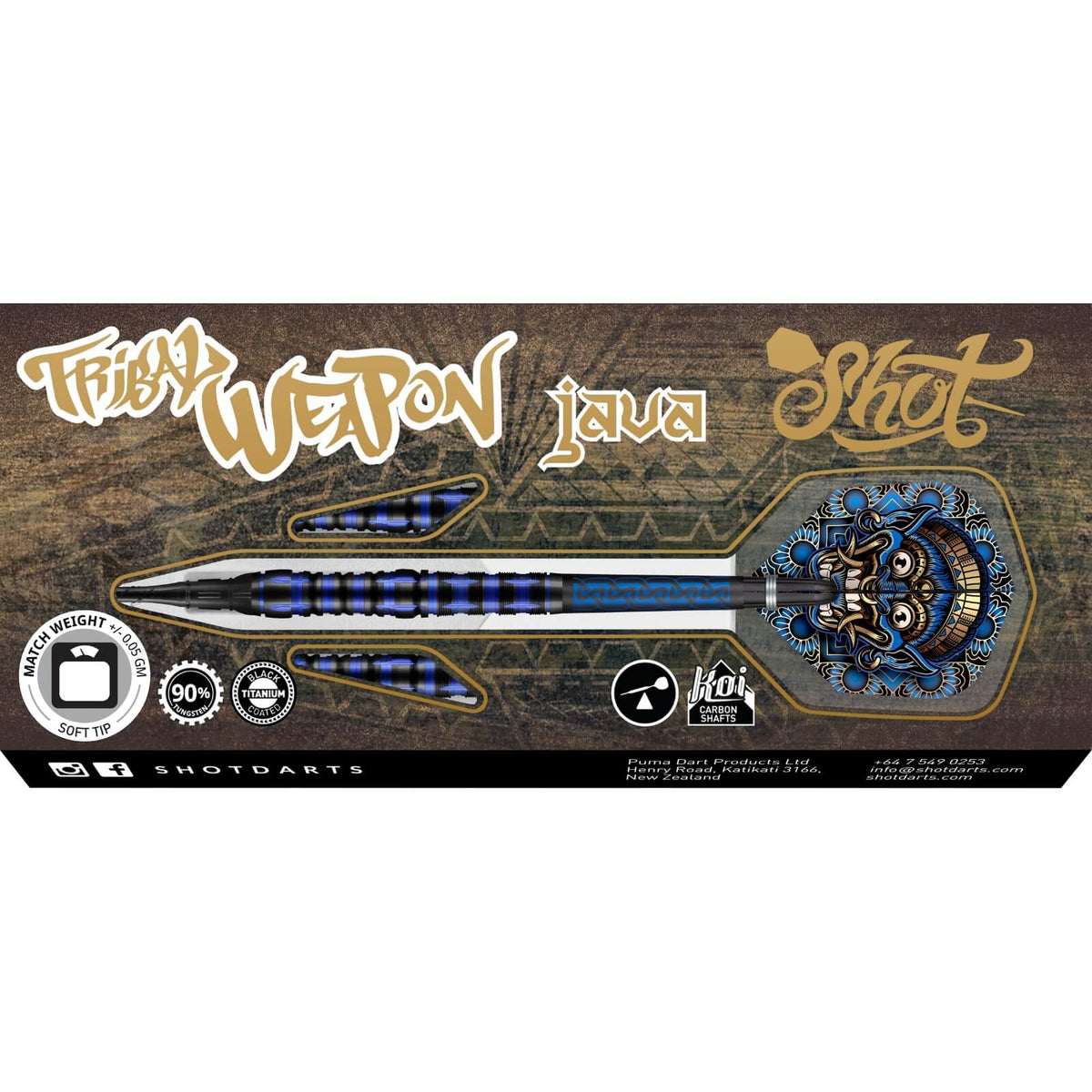 Darts - Shot - Tribal Weapon Java Darts - Soft Tip - 90% Tungsten - 18g 20g