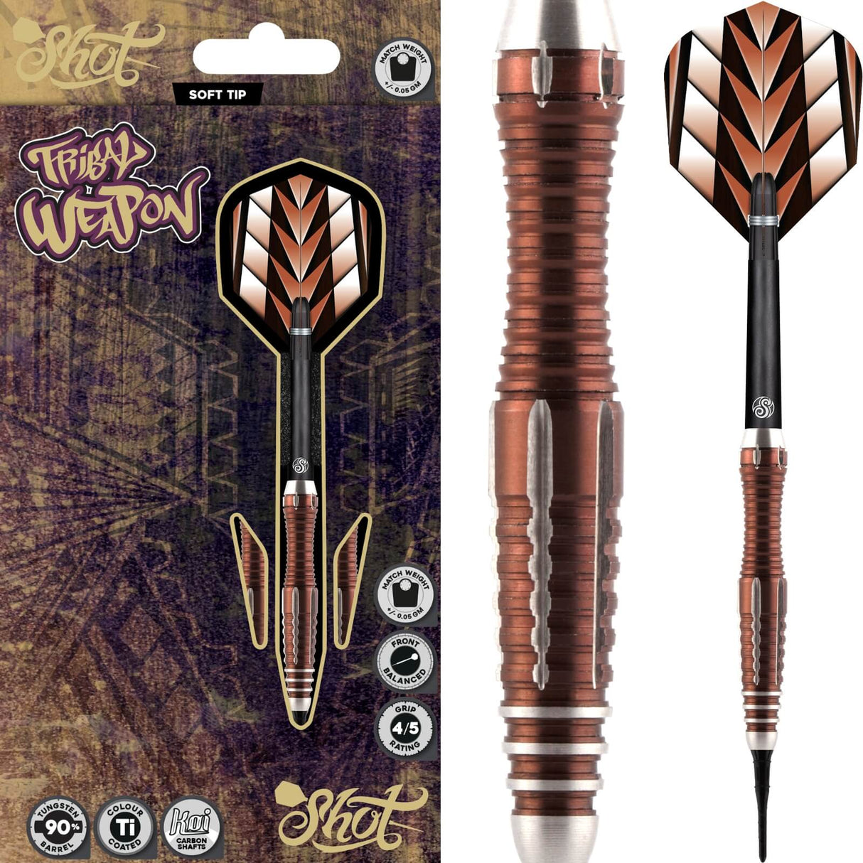 Shot - Tribal Weapon Series 1 Darts - Soft Tip - 90% Tungsten - 19g -