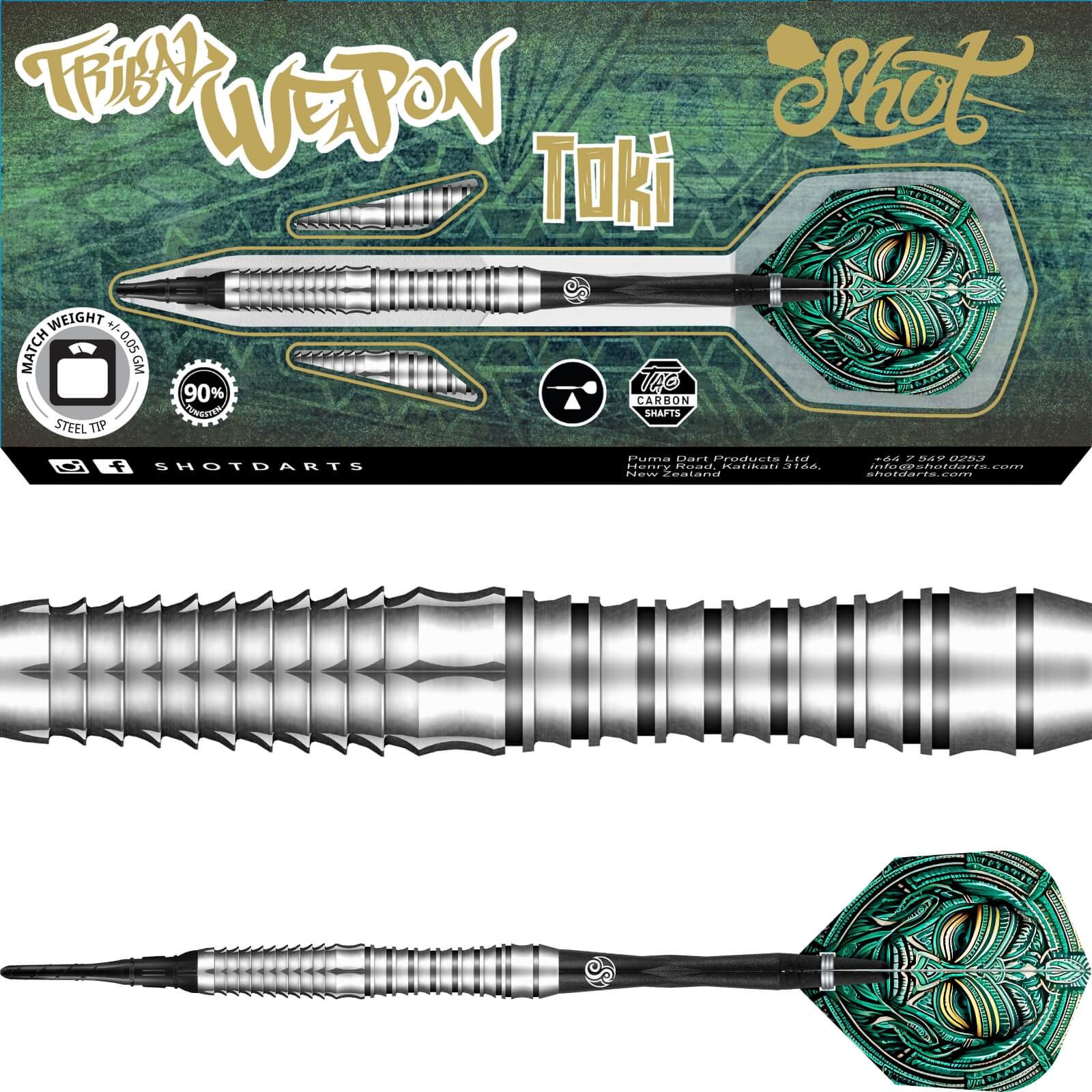 Darts - Shot - Tribal Weapon Toki Darts - Soft Tip - 90% Tungsten - 20g 22g
