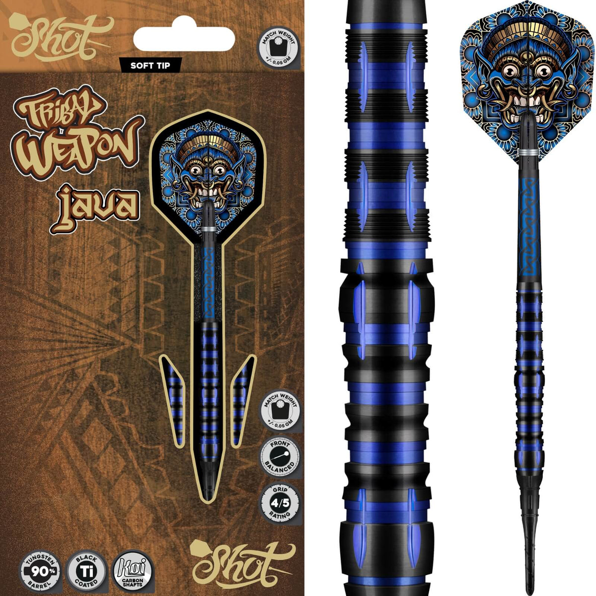 Shot - Tribal Weapon Java Darts - Soft Tip - 90% Tungsten - 18g 20g