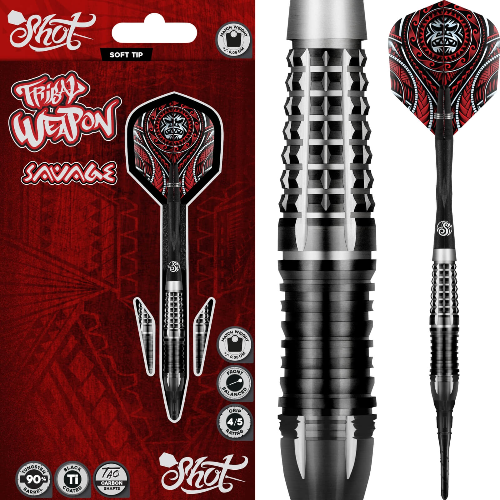 Shot - Tribal Weapon Savage Darts - Soft Tip - 90% Tungsten - 18g 20g