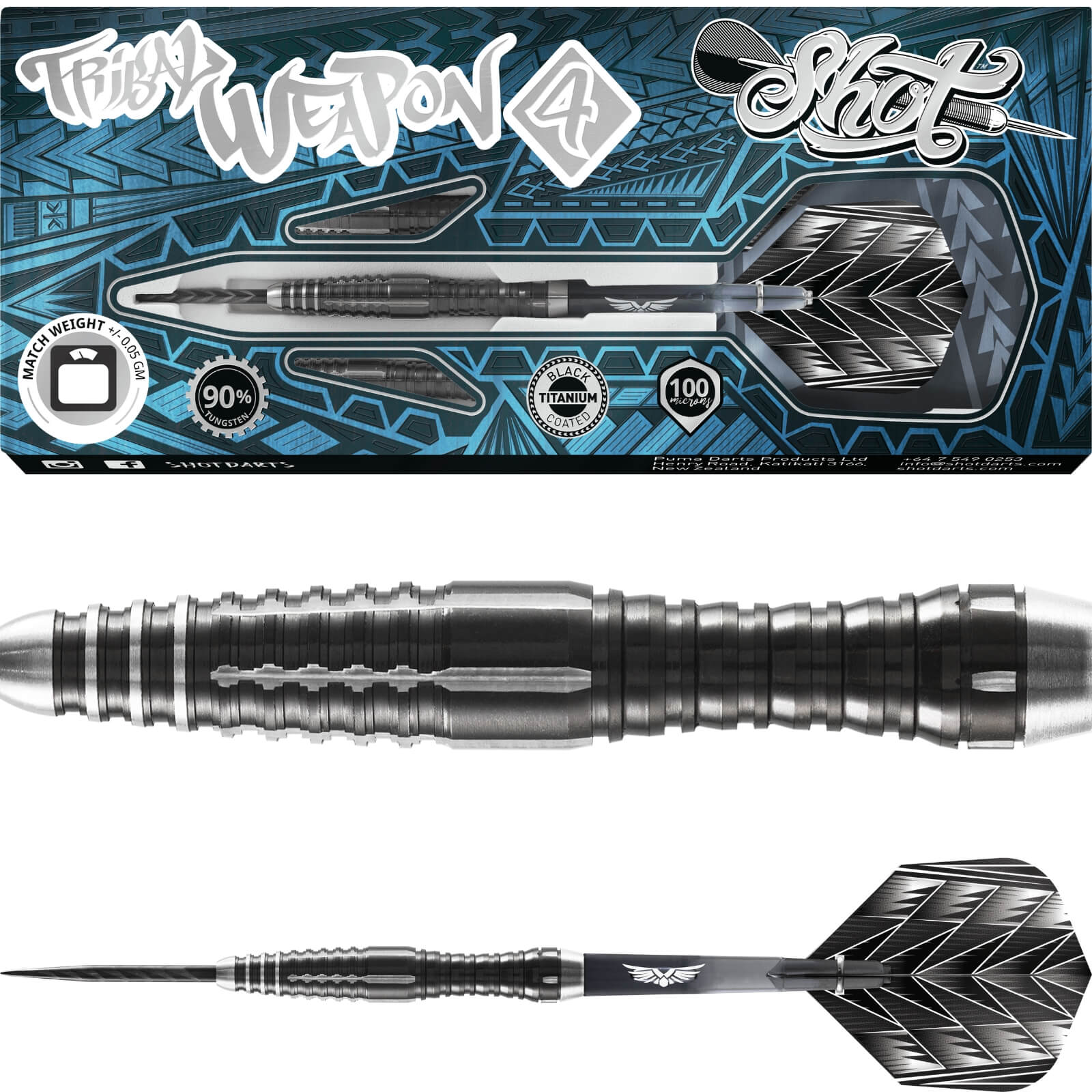 Darts - Shot - Tribal Weapon Series 4 Darts - Steel Tip - 90% Tungsten - 22g 24g 26g 