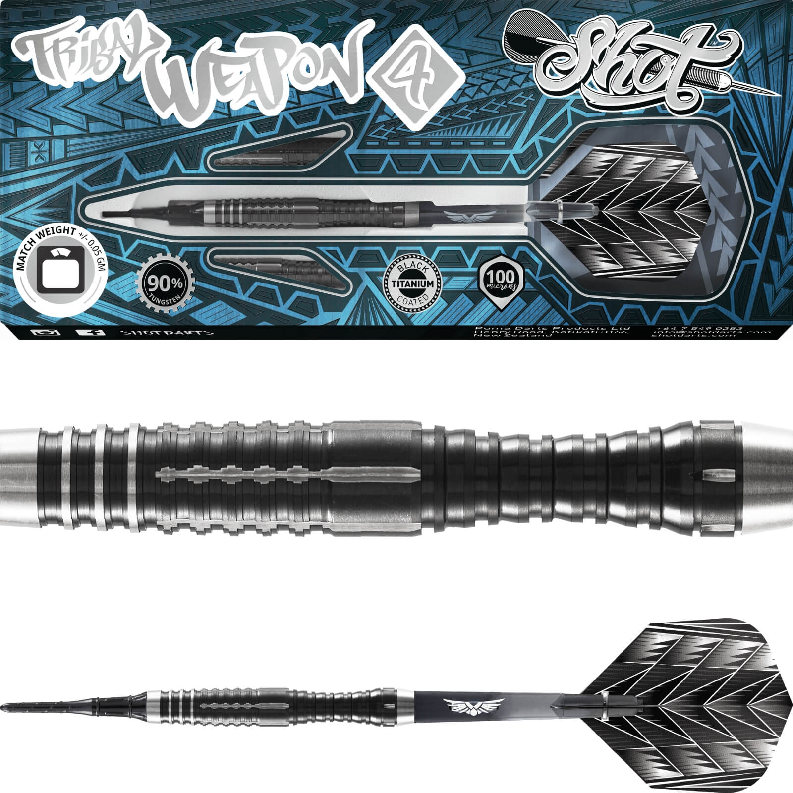 Darts - Shot - Tribal Weapon 4 Darts - Soft Tip - 90% Tungsten - 18g 20g 