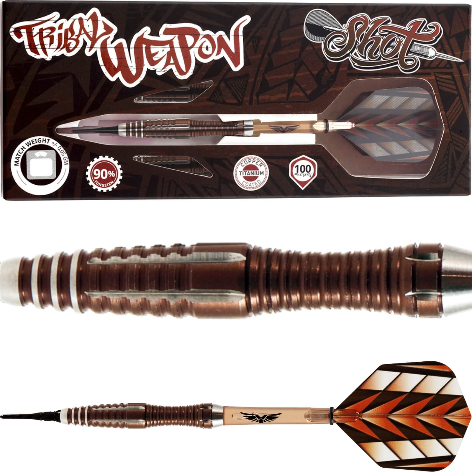 Darts - Shot - Tribal Weapon Series 1 Darts - Soft Tip - 90% Tungsten - 19g 