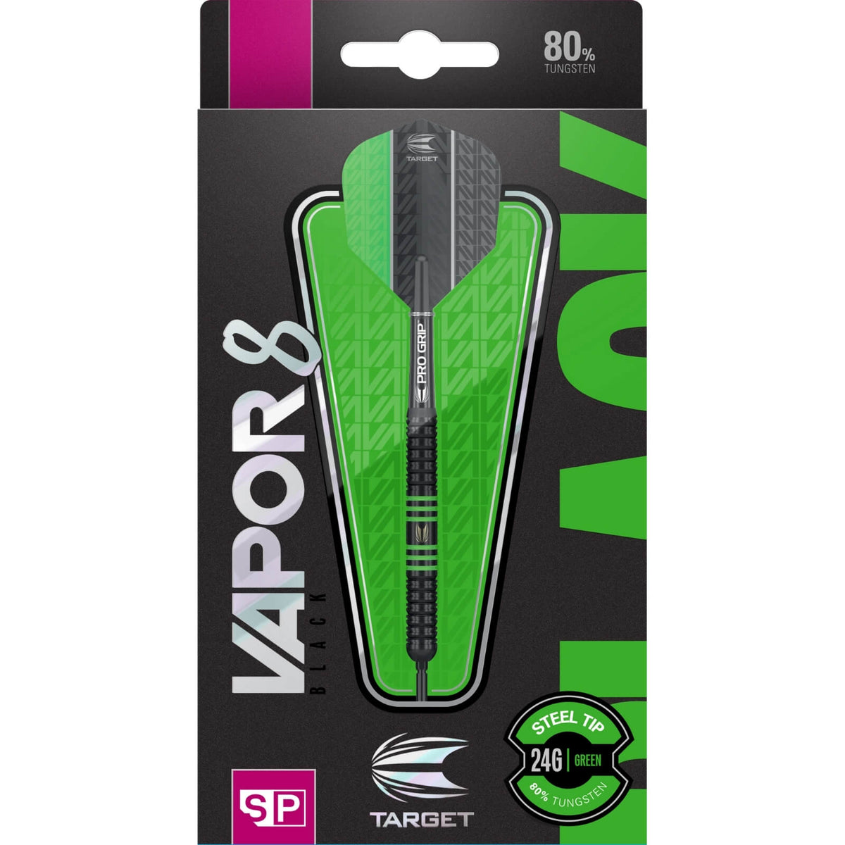 Darts - Target - Vapor 8 Black &amp; Green Darts - Swiss Point - Steel Tip - 80% Tungsten - 22g 24g 26g 