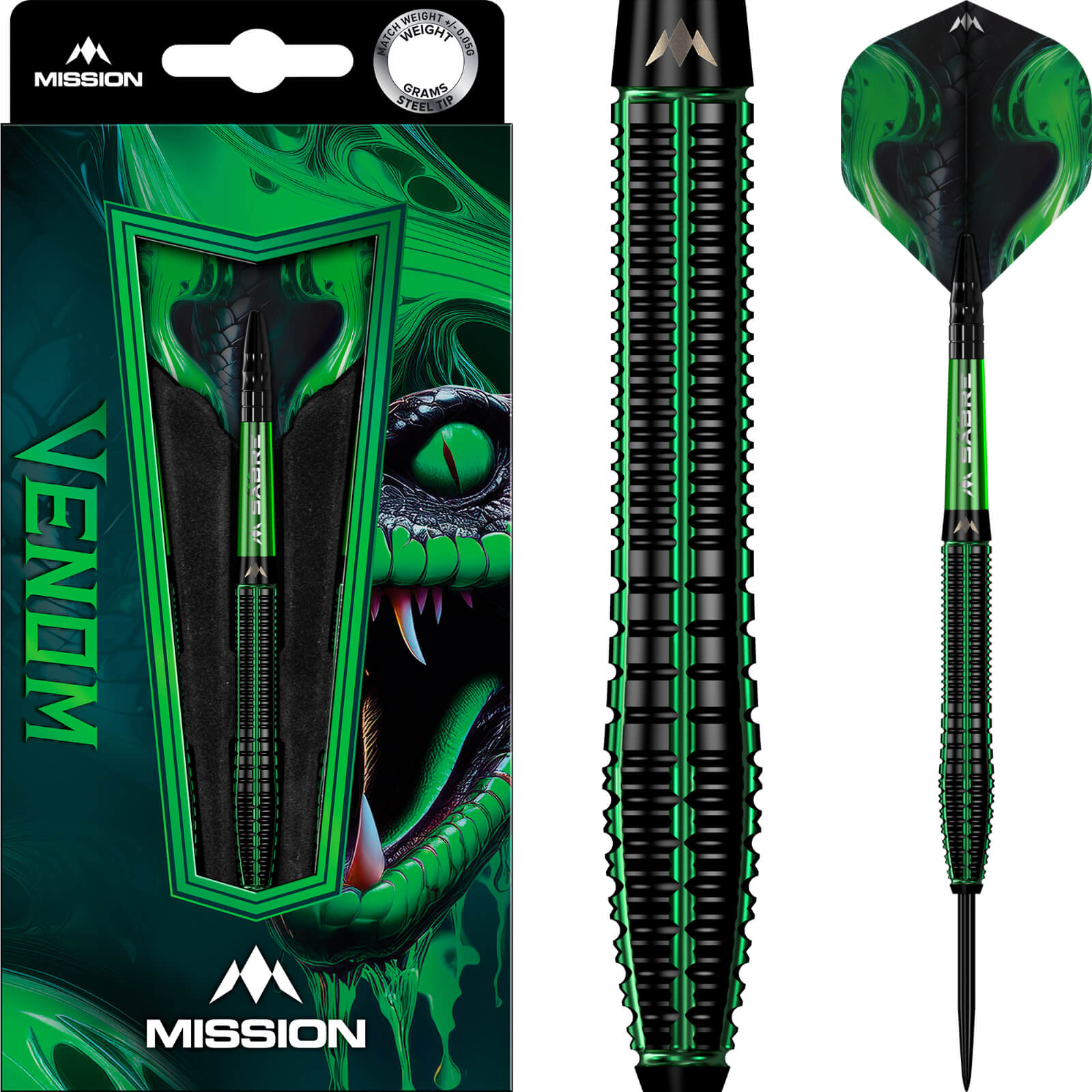 Darts - Mission - Venom Darts - Steel Tip - 90% Tungsten - 23g 25g