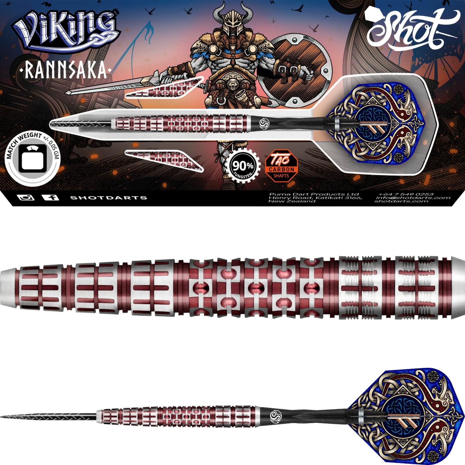 Darts - Shot - Viking Rannsaka Darts - Steel Tip - 90% Tungsten - 22g 23g 24g 25g 