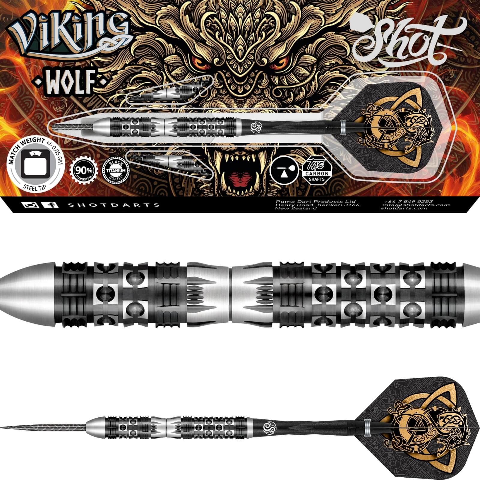 Darts - Shot - Viking Wolf Darts - Steel Tip - 90% Tungsten - 23g 24g 25g 