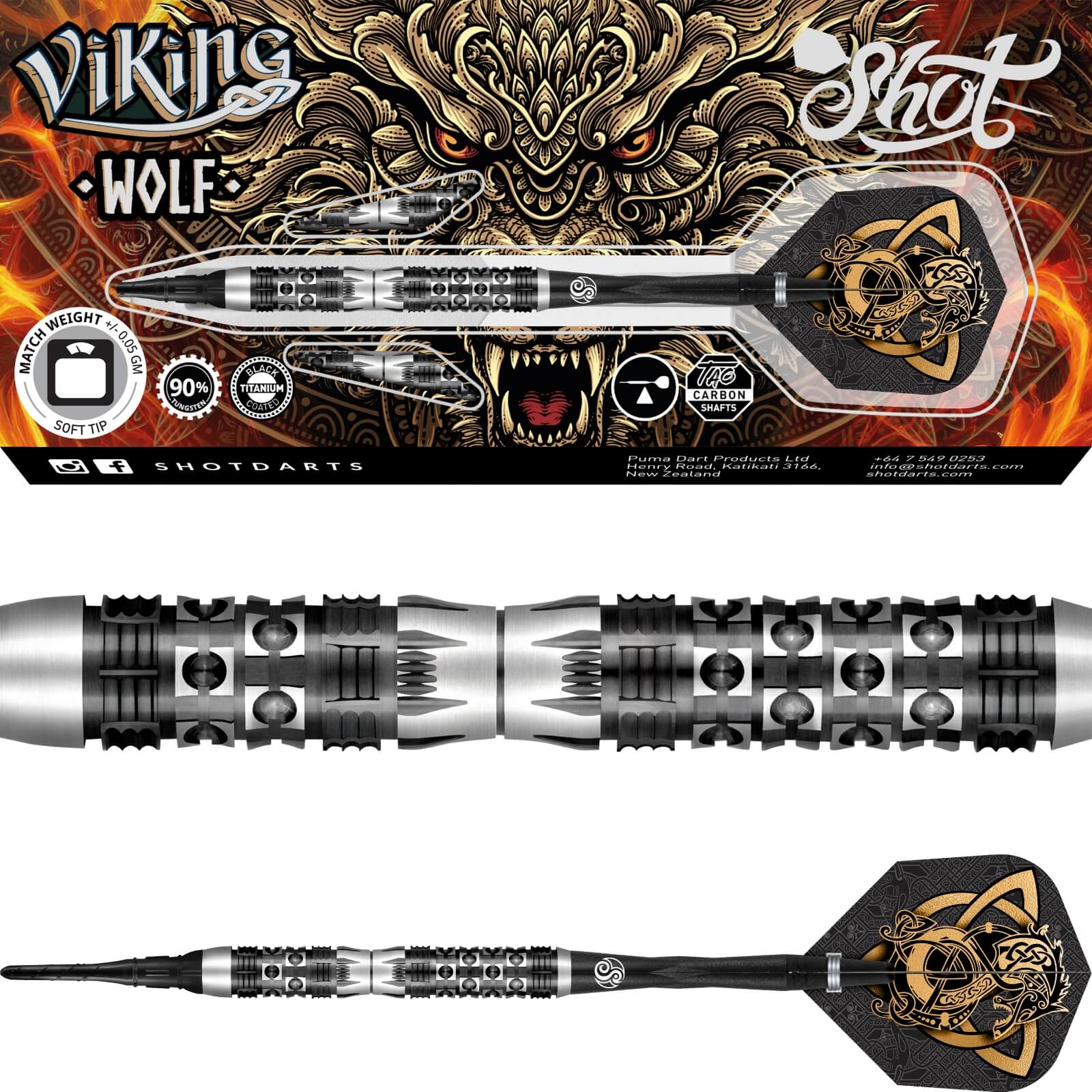 Darts - Shot - Viking Wolf Darts - Soft Tip - 90% Tungsten - 20g