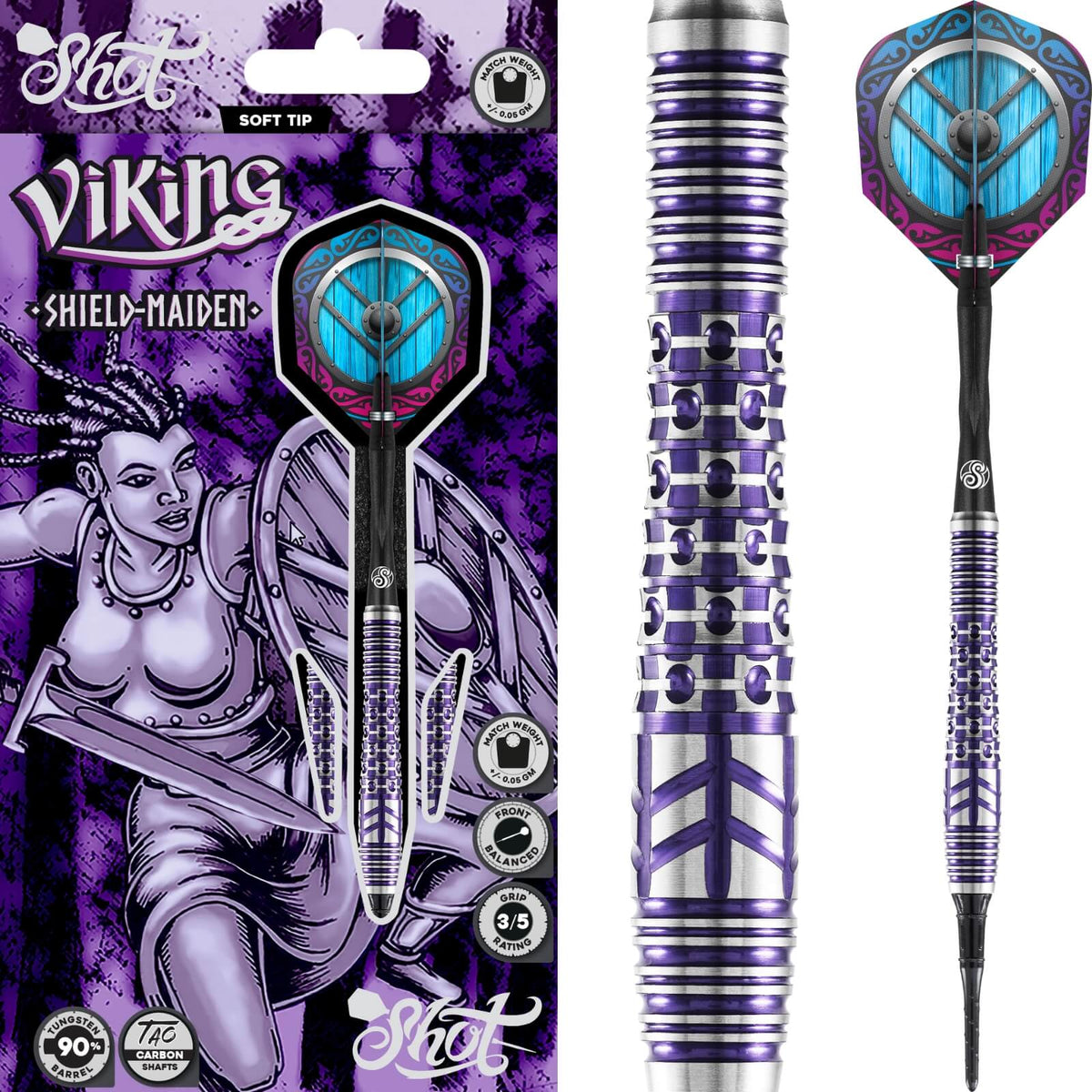 Shot - Viking Shield Maiden Darts - Soft Tip - 90% Tungsten - 18g