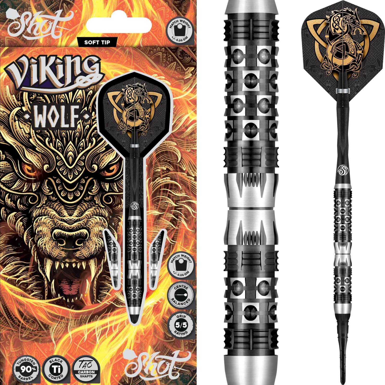 Shot - Viking Wolf Darts - Soft Tip - 90% Tungsten - 20g