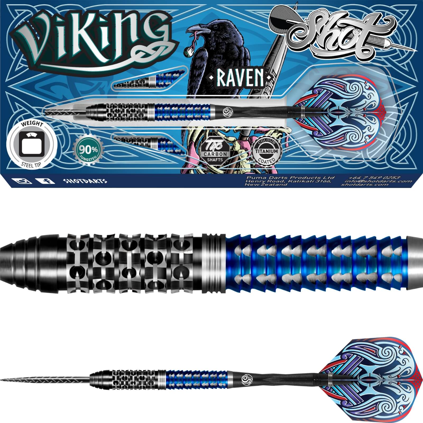 Darts - Shot - Viking Raven Darts - Steel Tip - 90% Tungsten - 22g 23g 24g 25g 