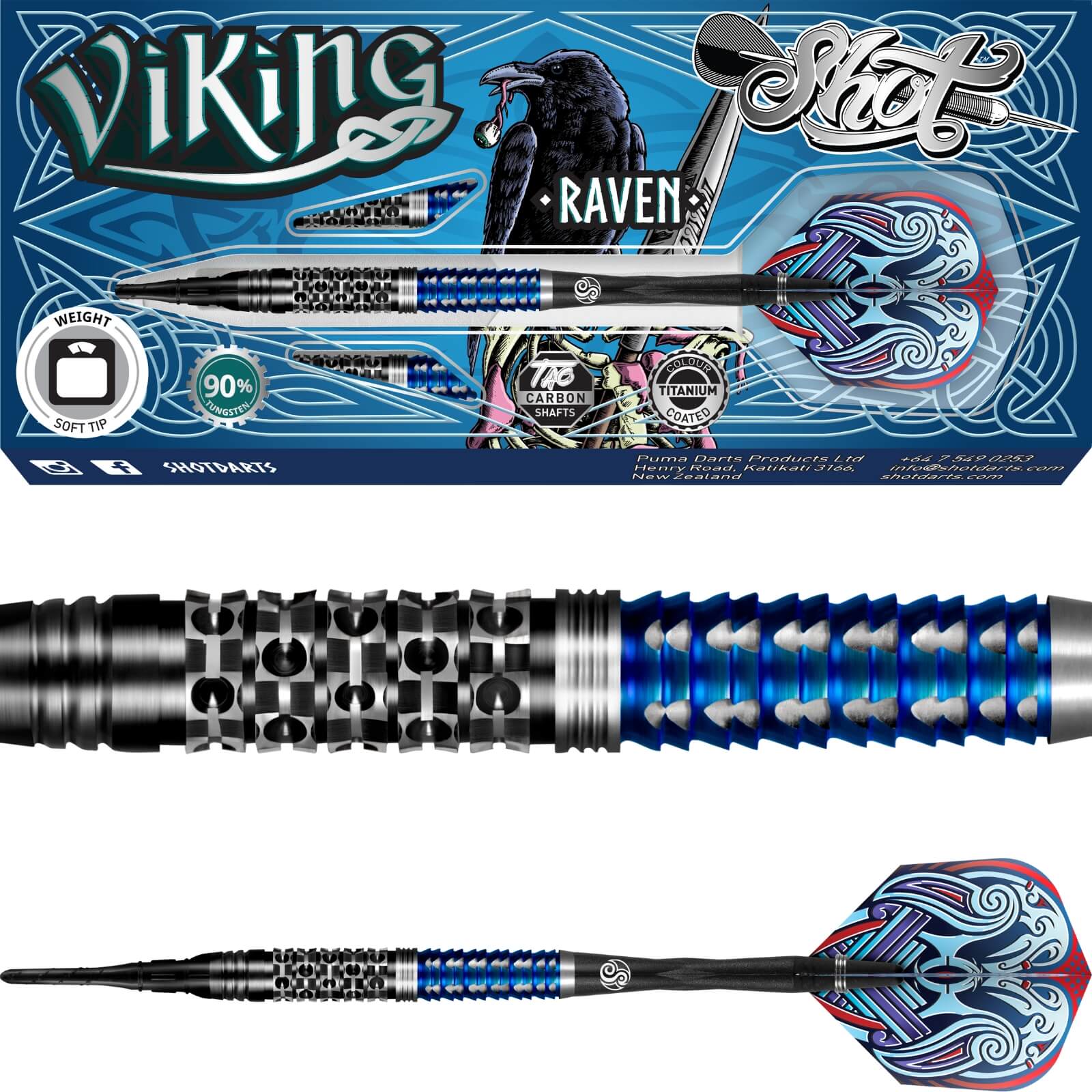 Darts - Shot - Viking Raven Darts - Soft Tip - 90% Tungsten - 18g 20g 